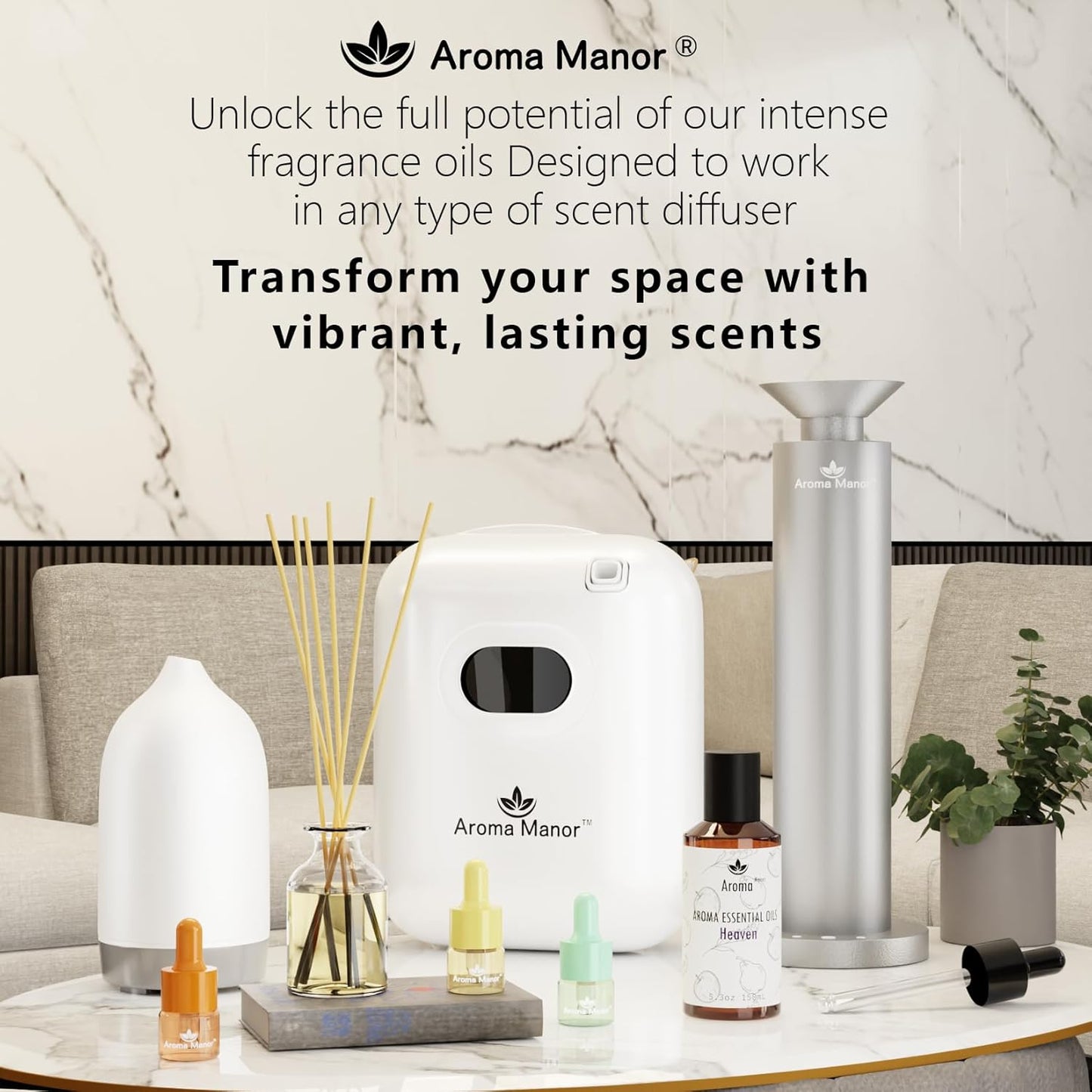 Hotel Scent Diffuser - Everyday Essential Oils for Scent Diffuser - Lemon, Lime,Citron, Guaiac Wood, Tea Leaves - Home Luxury Scents Aroma Fragrance for Home, Office