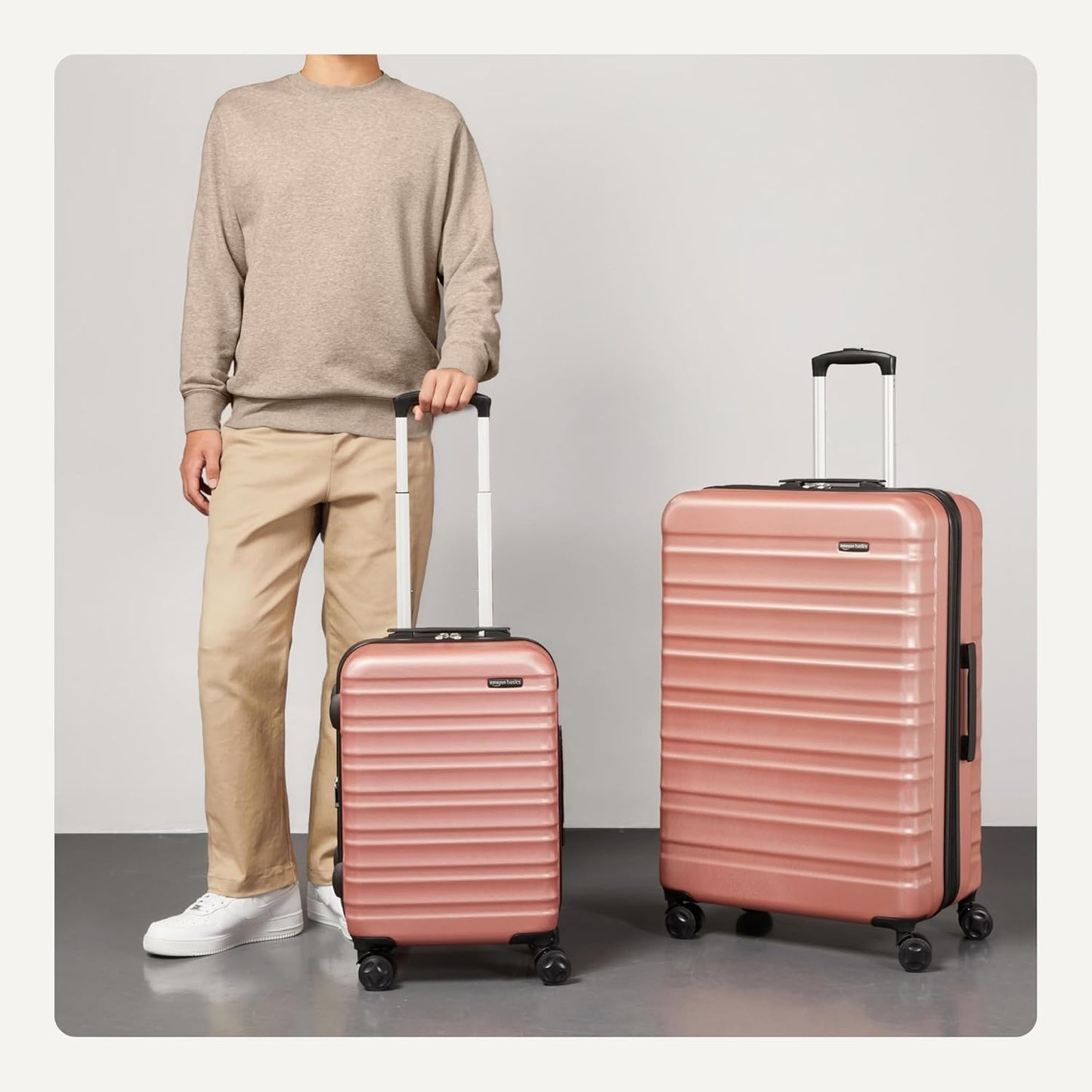 Amazon Basics 2-Piece Set (21", 30"), Hardshell Suitcases With Wheels, Expandable For Up to 25% More Space, With Scratch-Resistant Surface, Four Multi-directional Wheels, Rose Gold