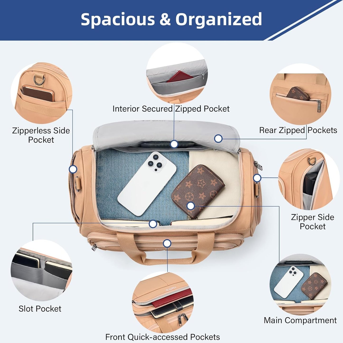 Carry on Duffel Bag Foldable Duffle Bags for Travel, Under Seat Personal Item Bags for Airplanes, Weekender Overnight Mens Travel Tote Bag for Women Small Softside Carry on Luggage (Pink)