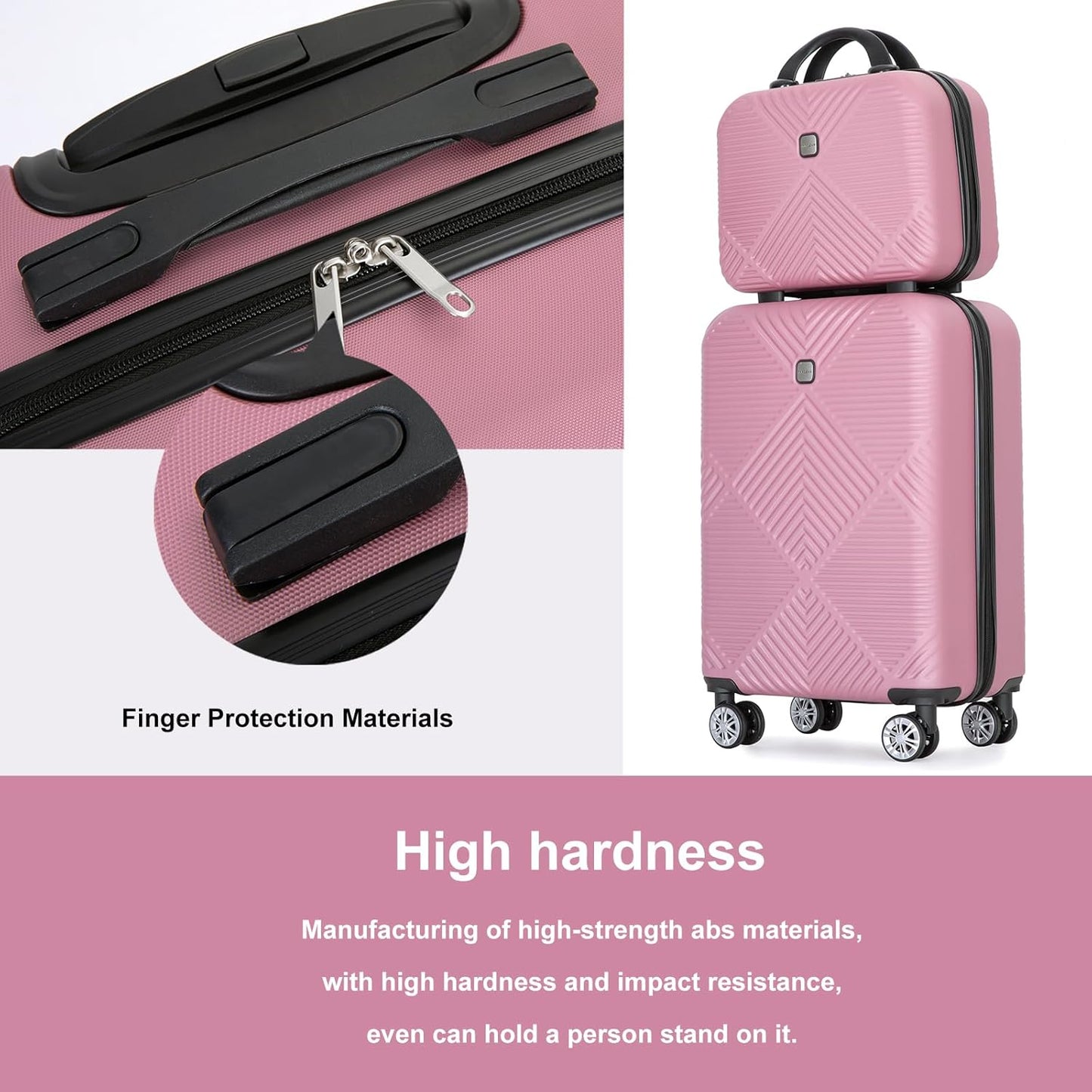 2 Piece Carry on Luggage Set, Airline Approved 20 Inch Luggage with Cosmetic Case Hard Shell Suitcase with Spinner Wheels, Rose Pink