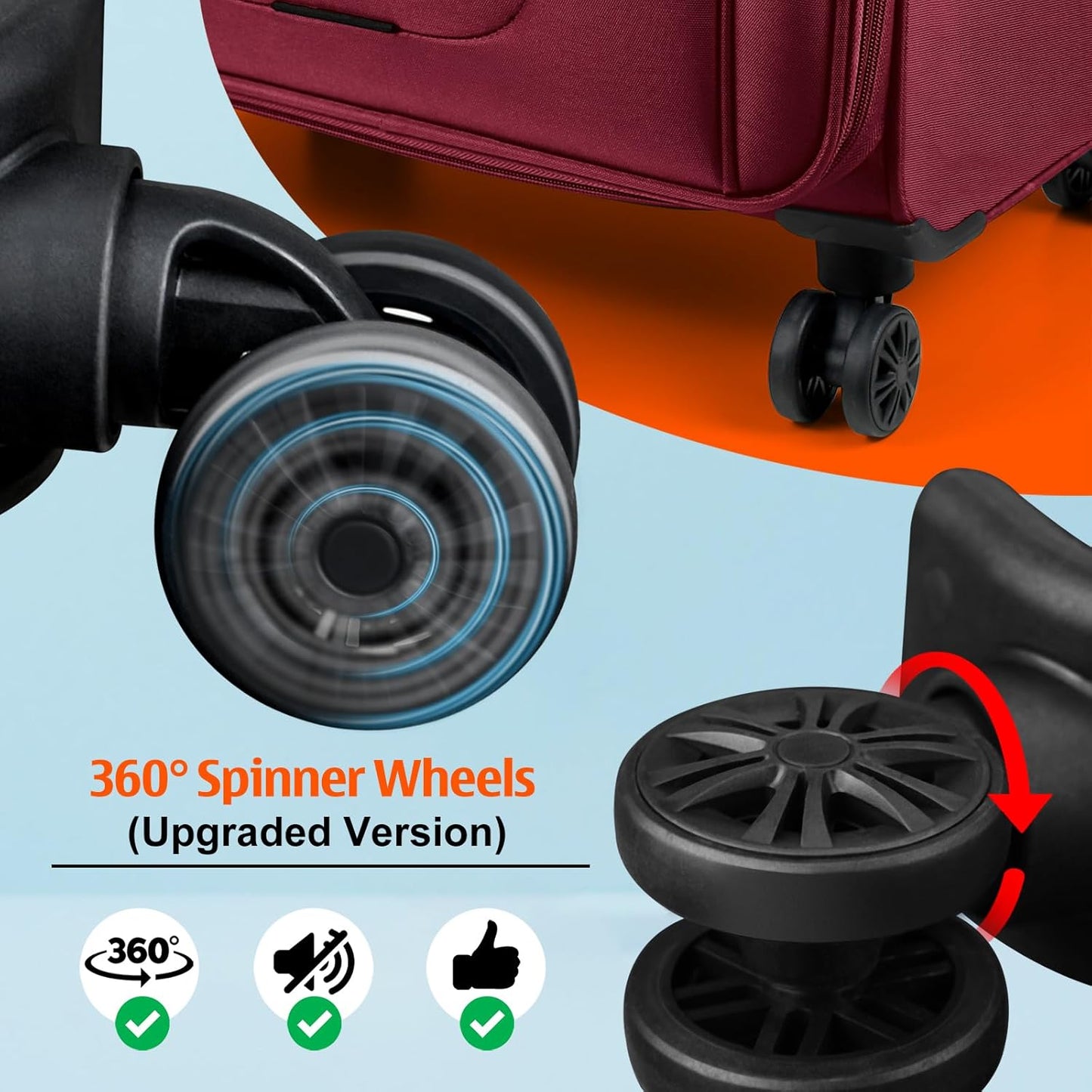 Verdi Luggage 2 Piece Set Suitcase Spinner Wheels Softshell Expandable, Carry On Luggage with USB Port (Burgundy, 2-Piece set(20/24))