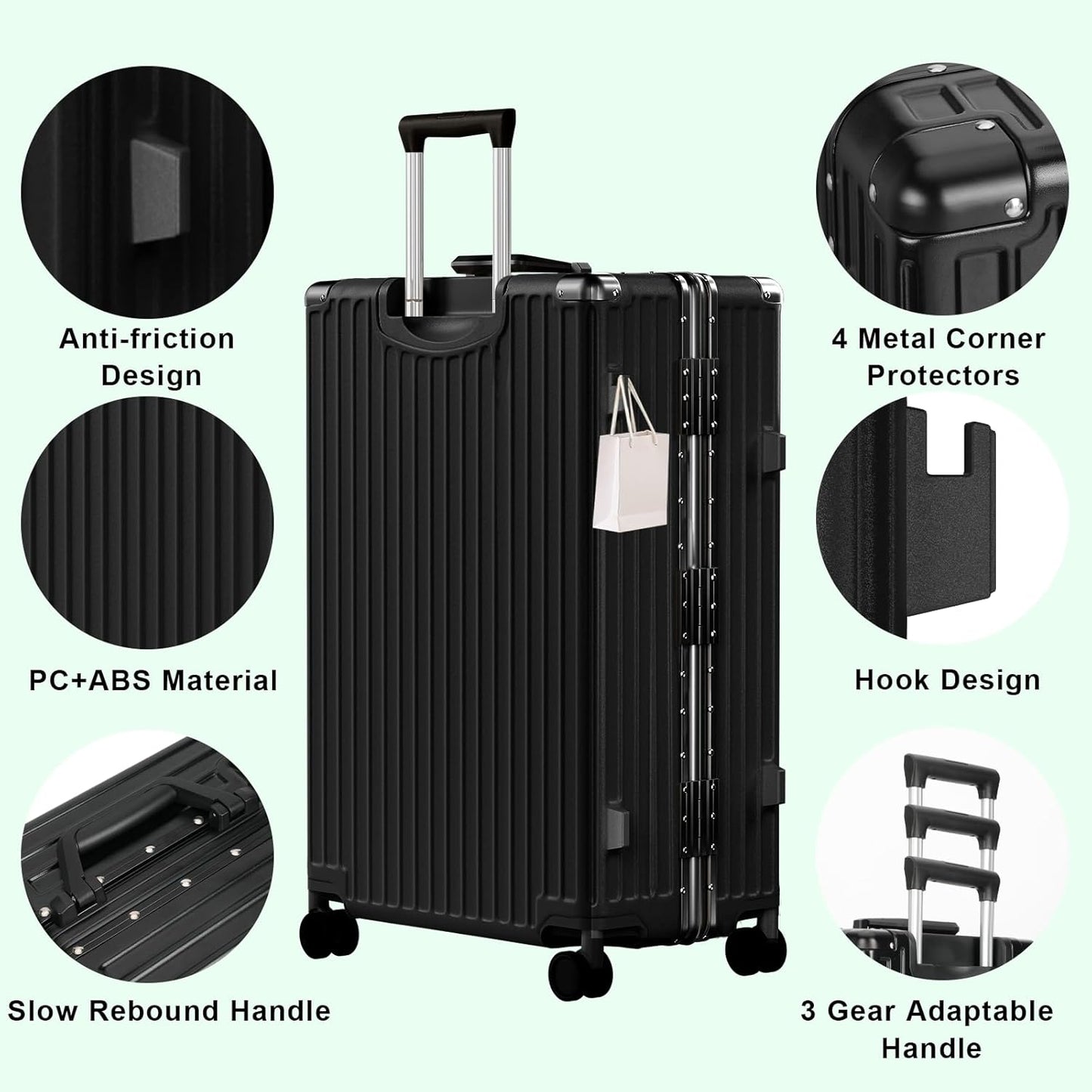 AnyZip Carry On Luggage PC+ABS Aluminum Frame Zipperless Luggage Hard Shell Suitcase with TSA Lock Double Spinner Wheels 20 Inch Black
