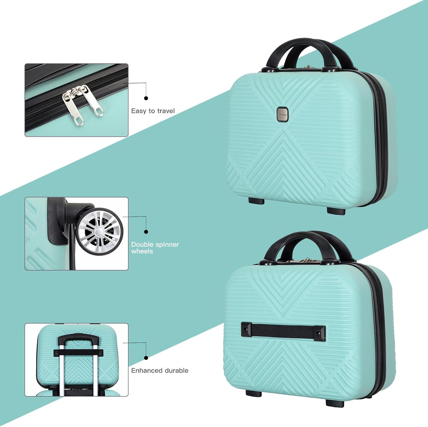 2 Piece Carry on Luggage Set, Airline Approved 20 Inch Luggage with Cosmetic Case Hard Shell Suitcase with Spinner Wheels, Aqua Blue