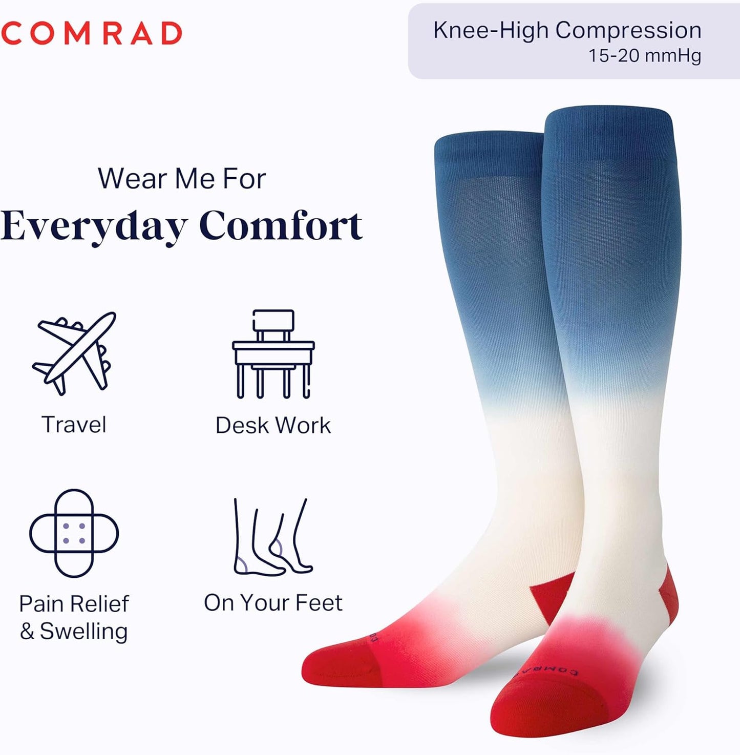 Comrad Nylon Knee High Socks - 15-20mmHg Graduated Compression Socks - Soft & Breathable Support Unisex Socks