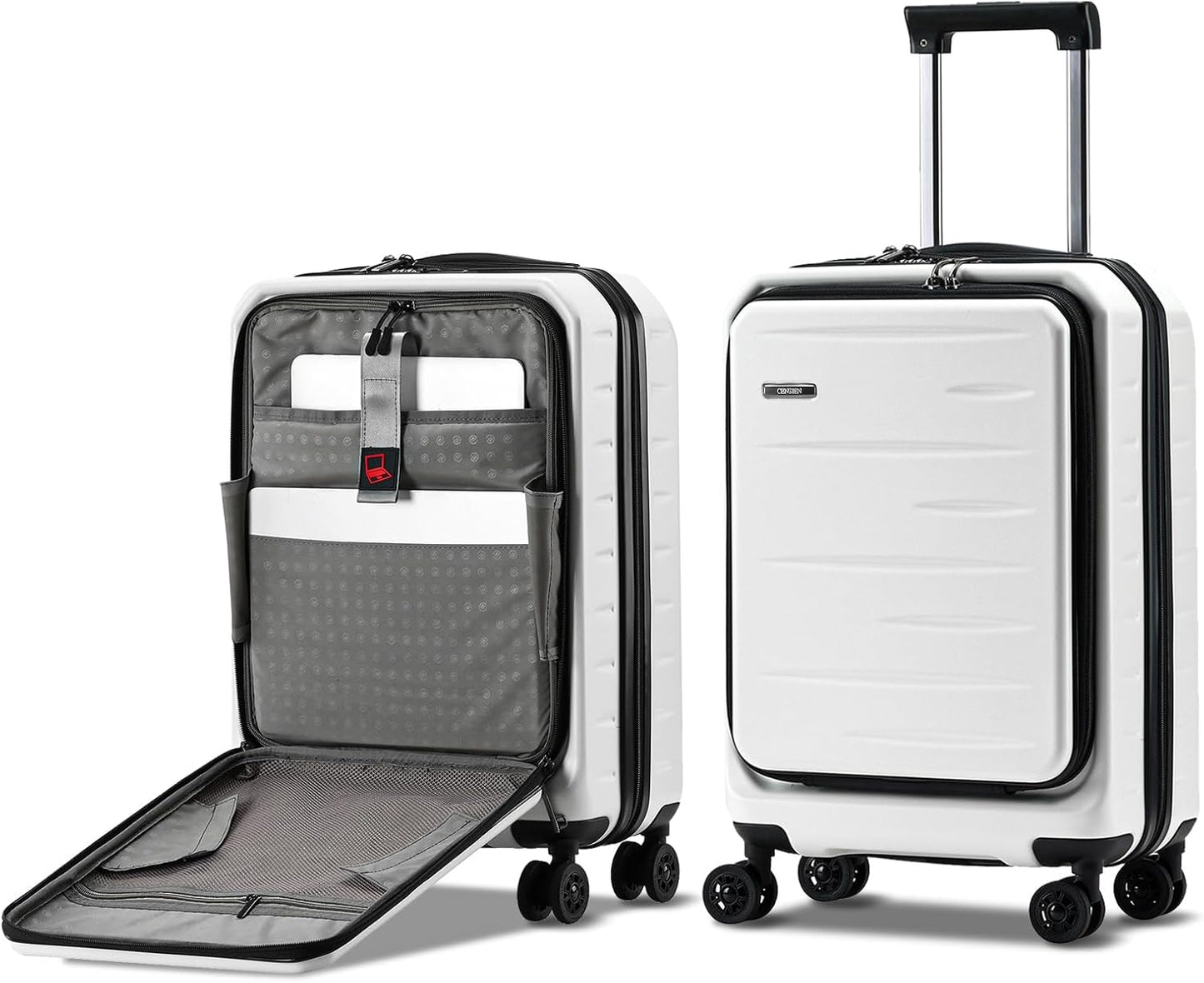Carry On Luggage 22×14×9 Airline Approved, 20 Inch Lightweight ABS+PC Hard Shell Suitcases with Front Pocket, Spinner Wheels, TSA Lock (White, 1PC)