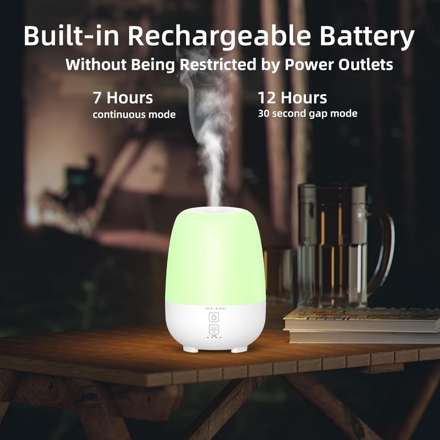 150ML Cordless Essential Oil Diffuser, Built-in 6000mAH Rechargeable Battery, 7 Hours Run Time, 7 Colors LED Light, Portable Aromatherapy Diffuser for Home, Outdoor, Travel (White)