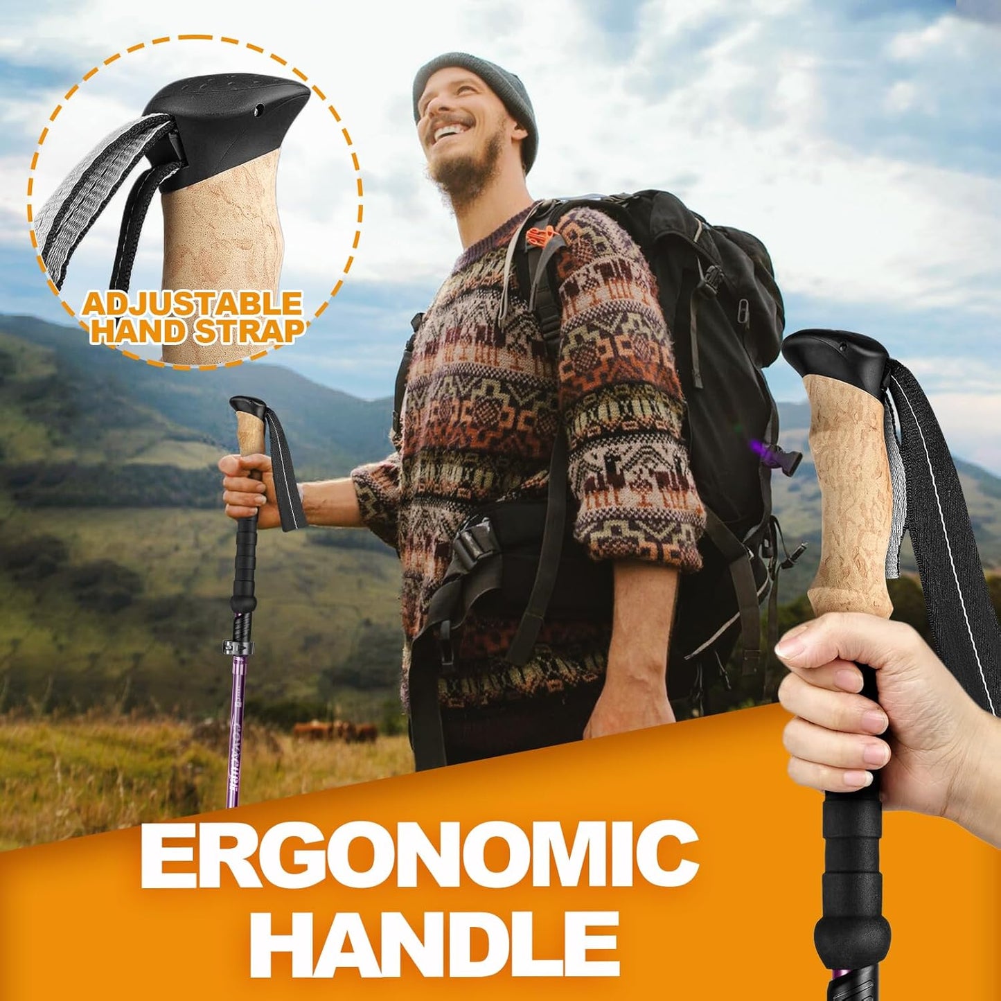 COVACURE Hiking Poles - Aluminum Alloy 7075 Trekking Poles Collapsible with Telescopic, Lightweight & Foldable Tri-fold Design Walking Sticks for Men and Women, Camping Backpacking