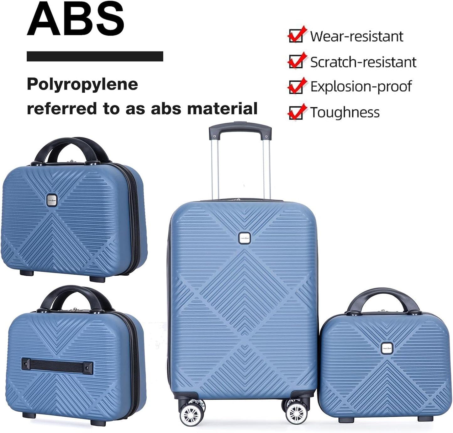 2 Piece Carry on Luggage Set, Airline Approved 20 Inch Luggage with Cosmetic Case Hard Shell Suitcase with Spinner Wheels, Dark Blue