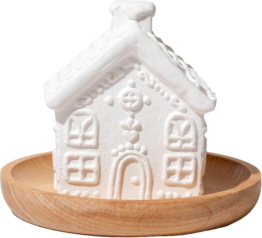 Plant Therapy Gingerbread House Holiday Passive Diffuser, Porous, Unglazed Gingerbread House & Natural Beech Wood Base, Add Essential Oils for a Soft Scent, Fun & Cheerful Holiday Décor