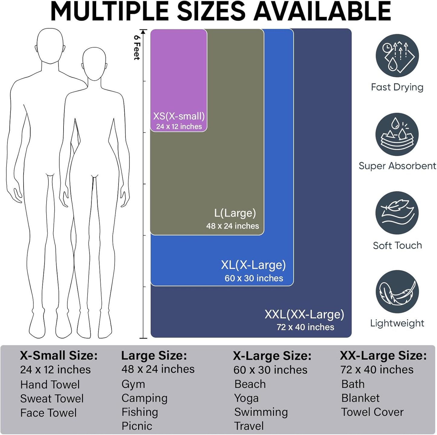 APEXUP Microfiber Travel Towel, Ultra Absorbent Quick Dry Towels, Lightweight Gym Sports Camping Towel for Workout, Yoga, Beach, Shower, Swimming (72"×40", Army Green)