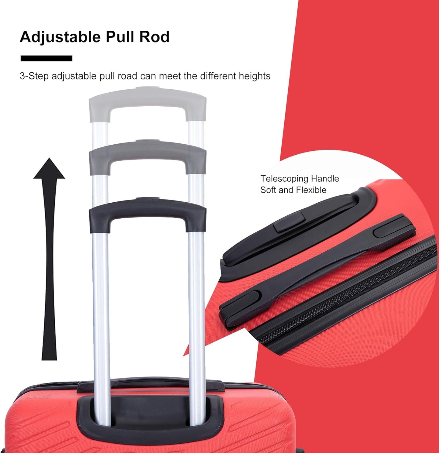 4-Piece Hardside Luggage Set with TSA Lock, Lightweight ABS Suitcases With Spinner Wheel Scratch Resistant, 16/20/24/28 inch, Vibrant Red