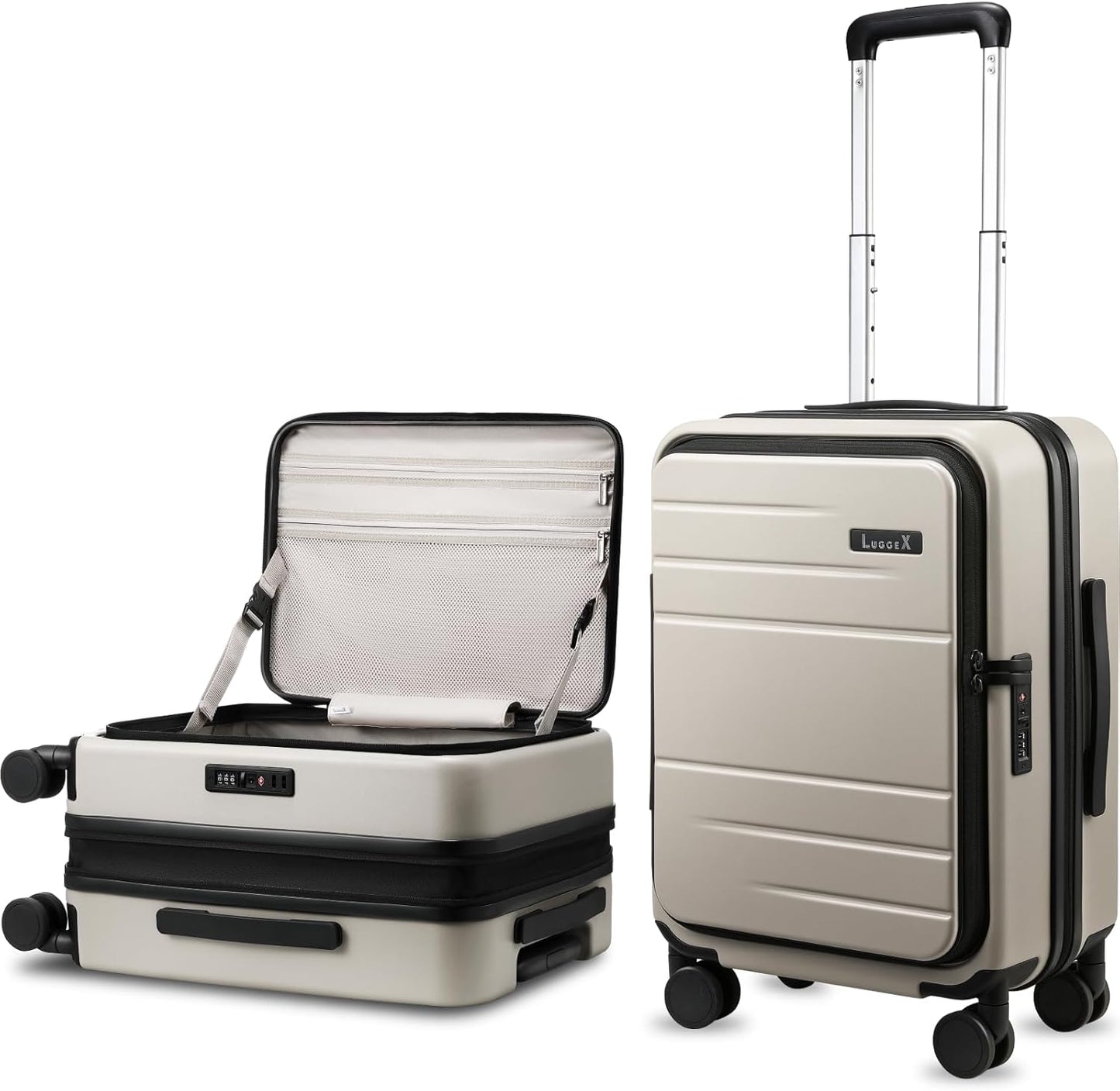 Carry On Luggage Top Opening, FLT Expandable Polycarbonate Hard Shell Suitcase with Wheels (FX-Lite, Beige, 20 Inch, 36L-41L)