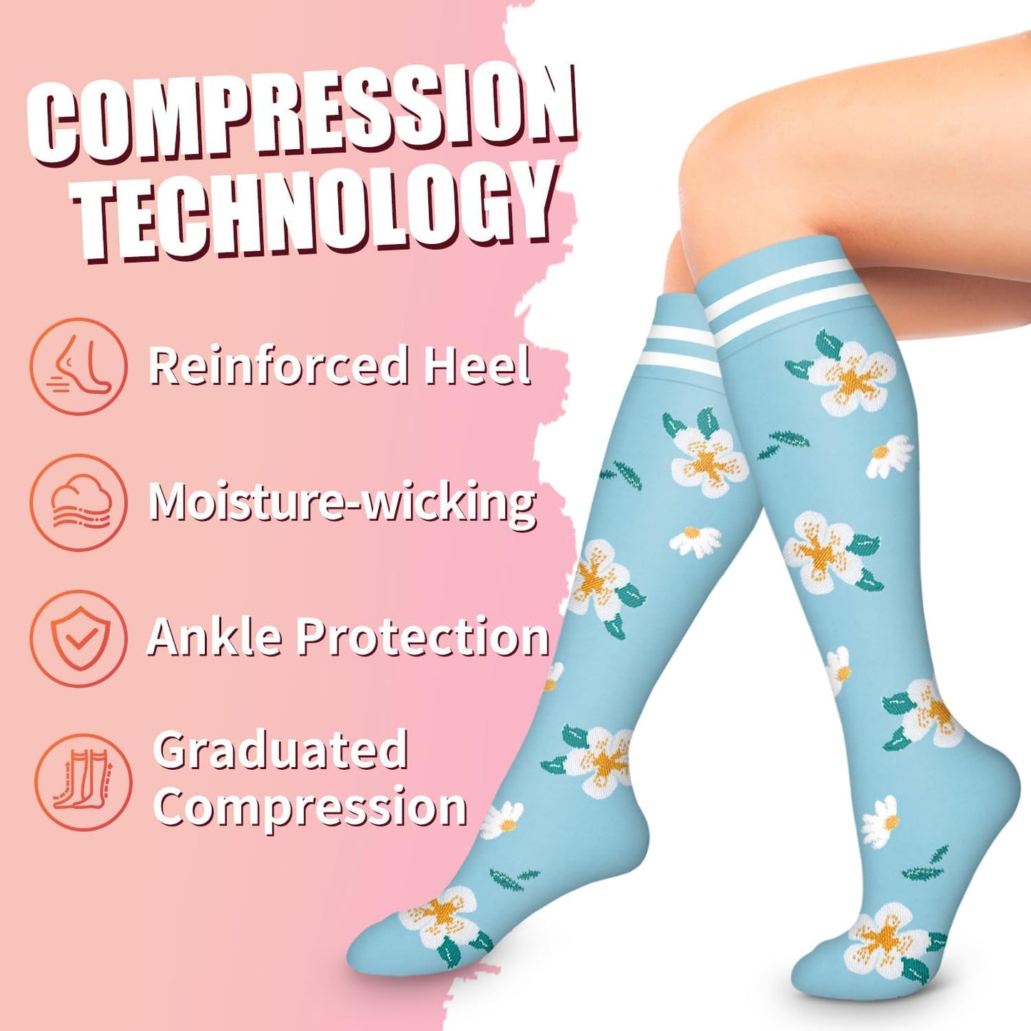 Bluemaple Compression Socks for Women & Men Circulation (6 Pairs) 15-20 mmHg is Best Support for Athletic Running Cycling