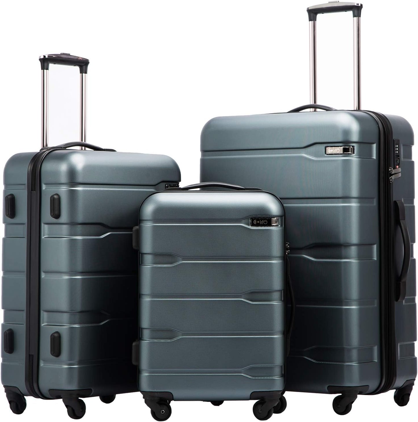 Coolife 3-Piece Luggage Set with Expandable 28-Inch Suitcase, PC+ABS Spinner (20/24/28 Inch, Teal)