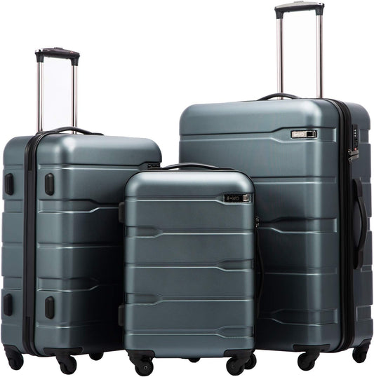 Coolife 3-Piece Luggage Set with Expandable 28-Inch Suitcase, PC+ABS Spinner (20/24/28 Inch, Teal)