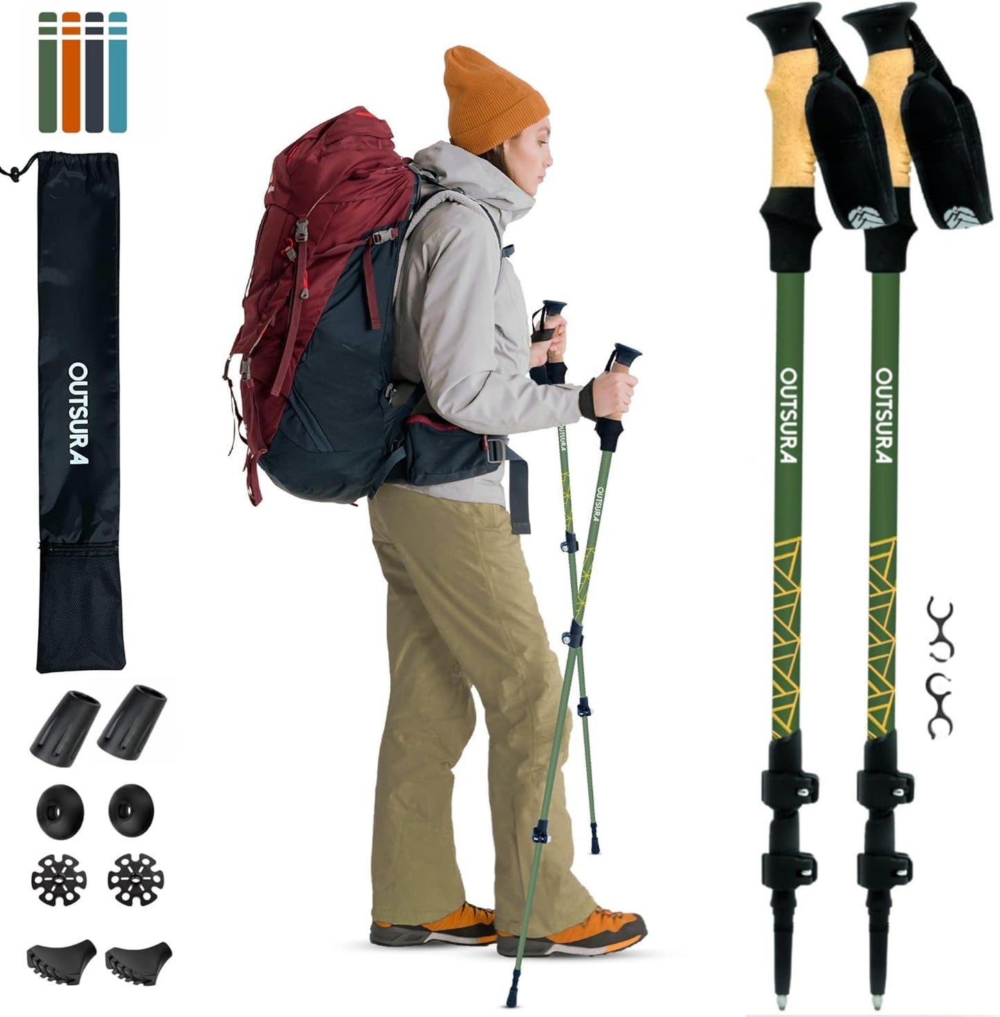 Outsura Carbon Fiber Hiking Stick 2 Pack – Professional Grade, Collapsible Trekking & Walking Sticks for Hiking