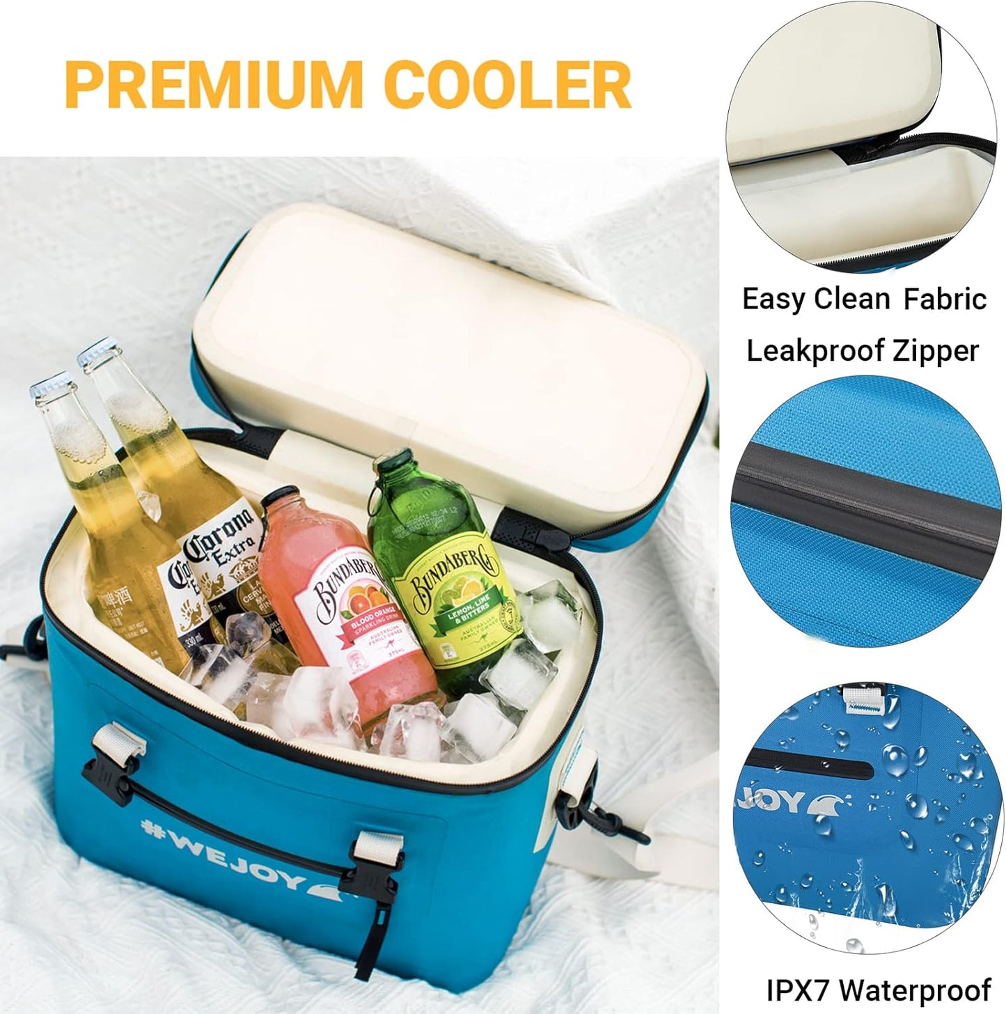 #WEJOY Insulated Camping Cooler Bag,2 Days Ice Life, Portable Waterproof Camp Coolers Lunch Bag with Leakproof Zipper for Outdoor Beach, Picnic, Hiking, Fishing, Traveling,BBQ