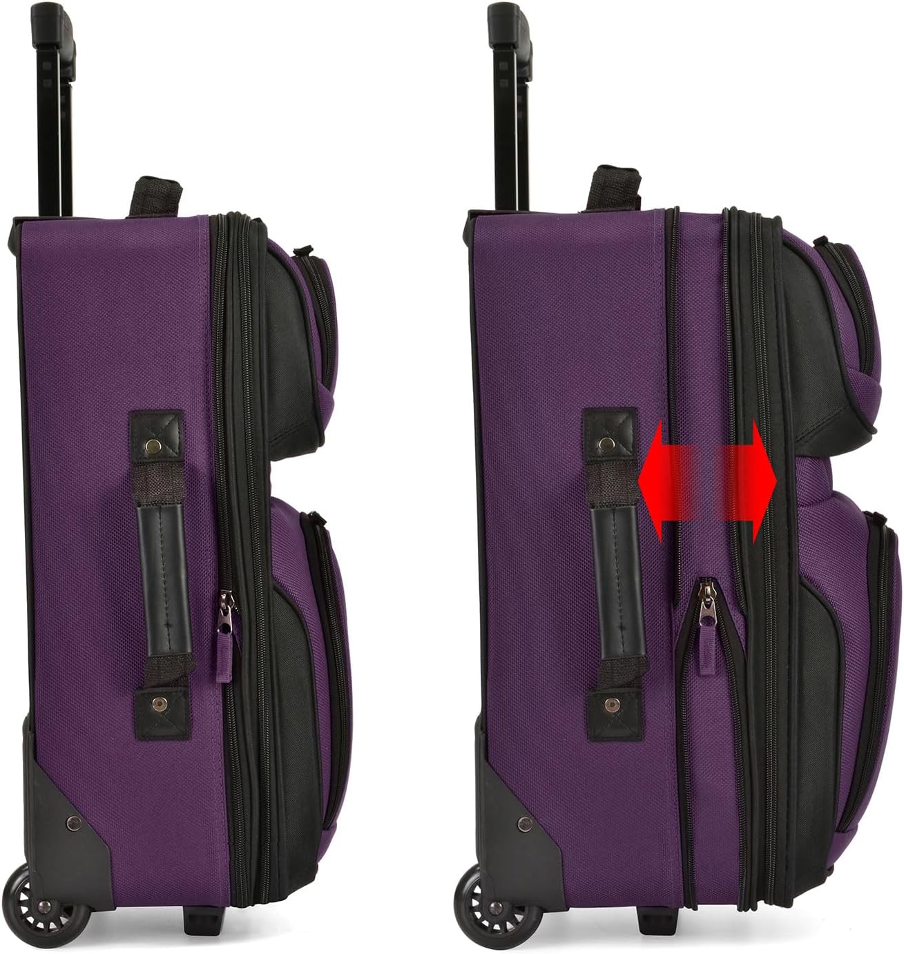 U.S. Traveler Lightweight Rolling 20" Carry On Luggage Softside Suitcase, Purple, 2-Wheel Single