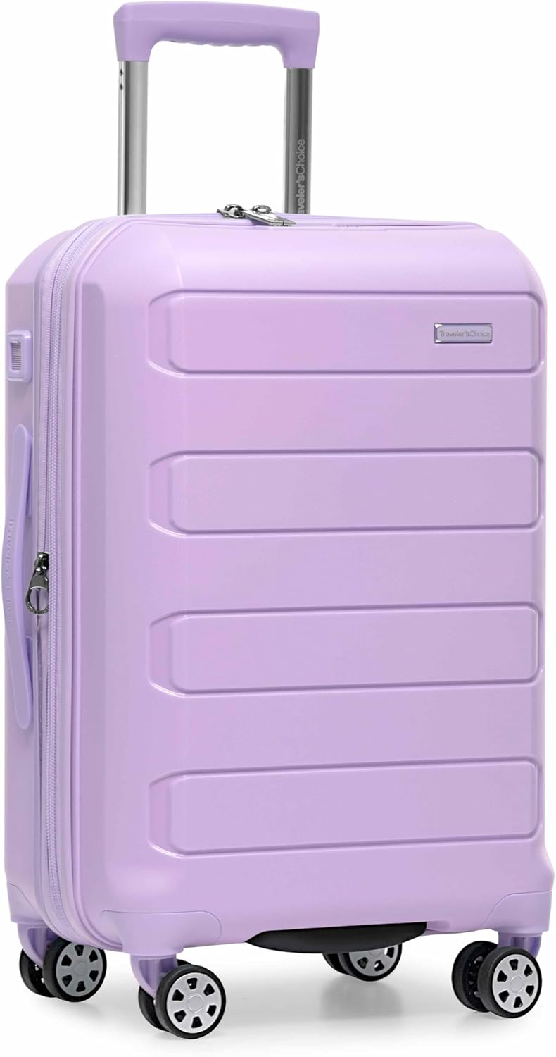 Traveler's Choice Pagosa Indestructible Hardshell Expandable Spinner Luggage, Lavender, 22-Inch Carry-on