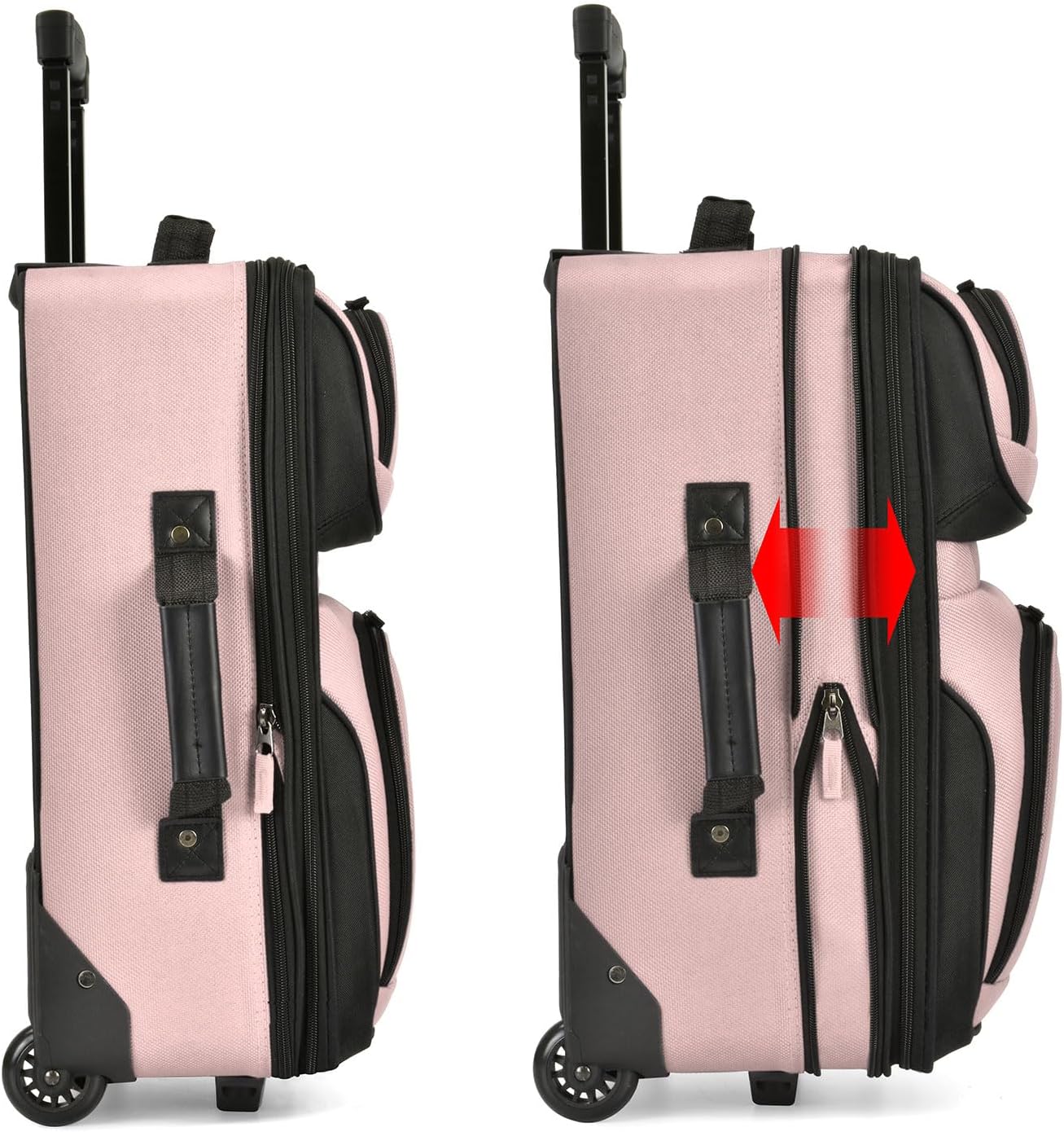 U.S. Traveler Lightweight Rolling 20" Carry On Luggage Softside Suitcase, Pink, 2-Wheel Single