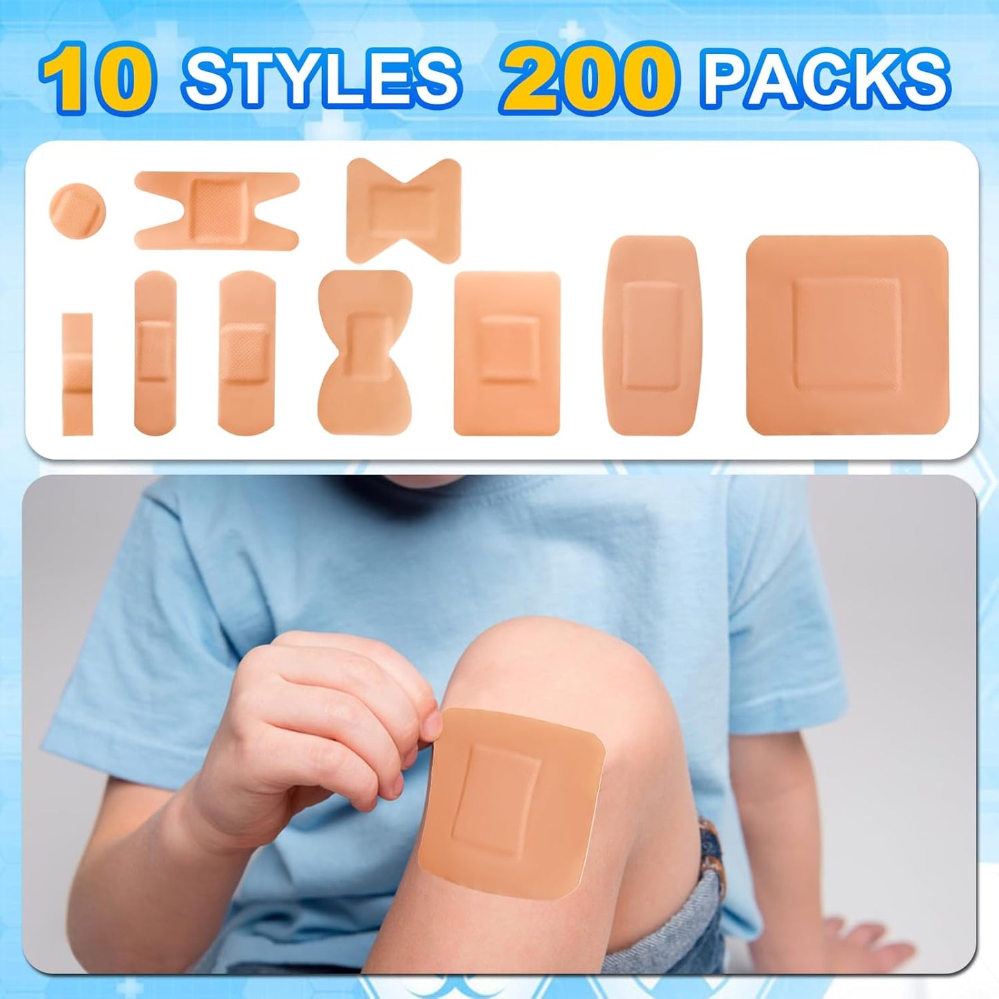 Bandages Variety Pack - 200 Pcs Assorted Bandages Bulk, Large Adhesive Fingertip Bandage, Waterproof Bandage Breathable for First Aid and Protect Wounds (10 Styles)