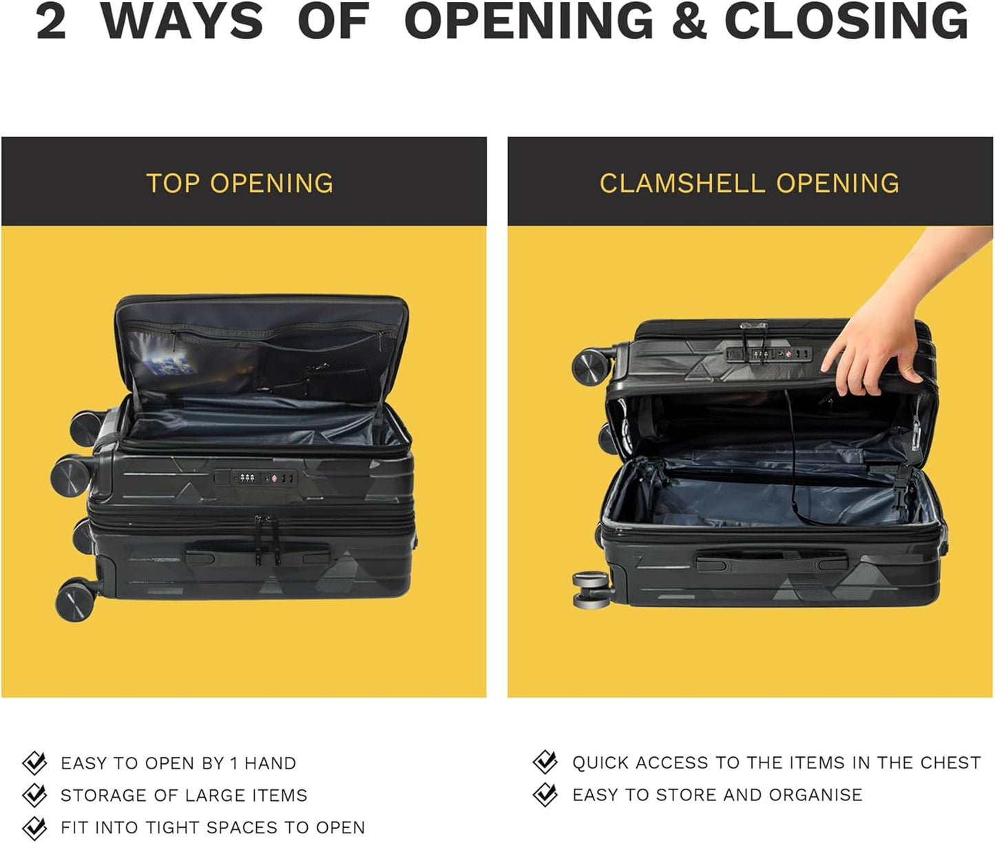 Carry On Luggage 22x14x9 Airline Approved Expandable Top Opening Carryon Luggage, TSA Approved Carry On Luggage Hard Shell Suitcases, Lightweight Away Carry On Suitcases, Black