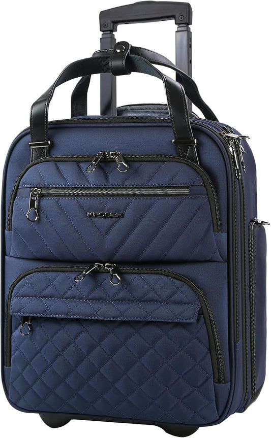 KROSER Carry On Underseat Multi-functional, 16-inch Underseater Lightweight Overnight Suitcase for Women, Navy