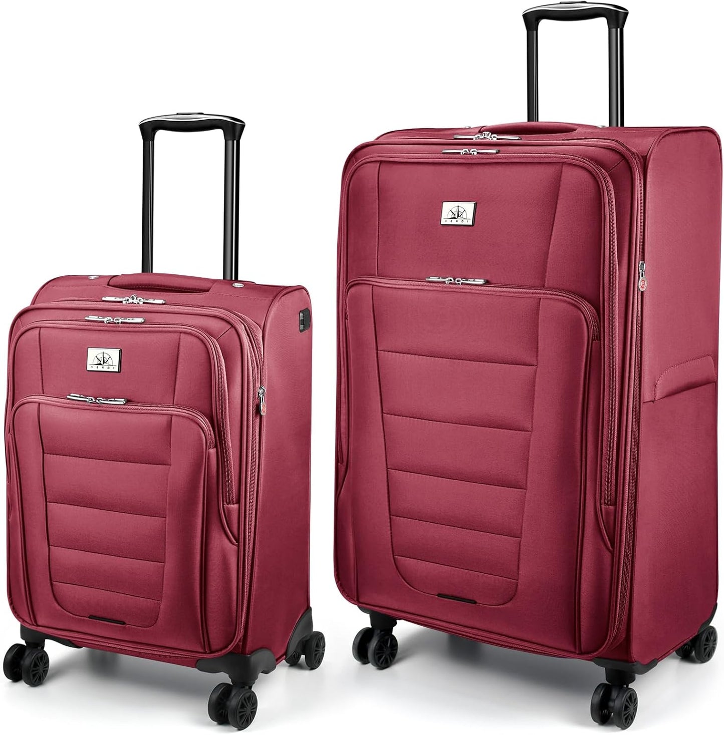 Verdi Luggage Sets of 2 Suitcase with Spinner Wheels Softside Expandable, Carry On Luggage with USB Port (Burgundy, 2-Piece set(20/28))