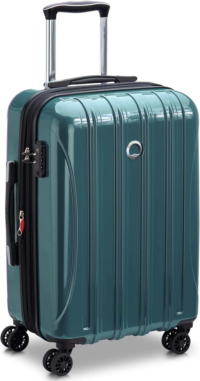DELSEY PARIS Helium Aero Hardside Expandable Luggage with Spinner Wheels, Metallic Green, Carry-On 21 Inch