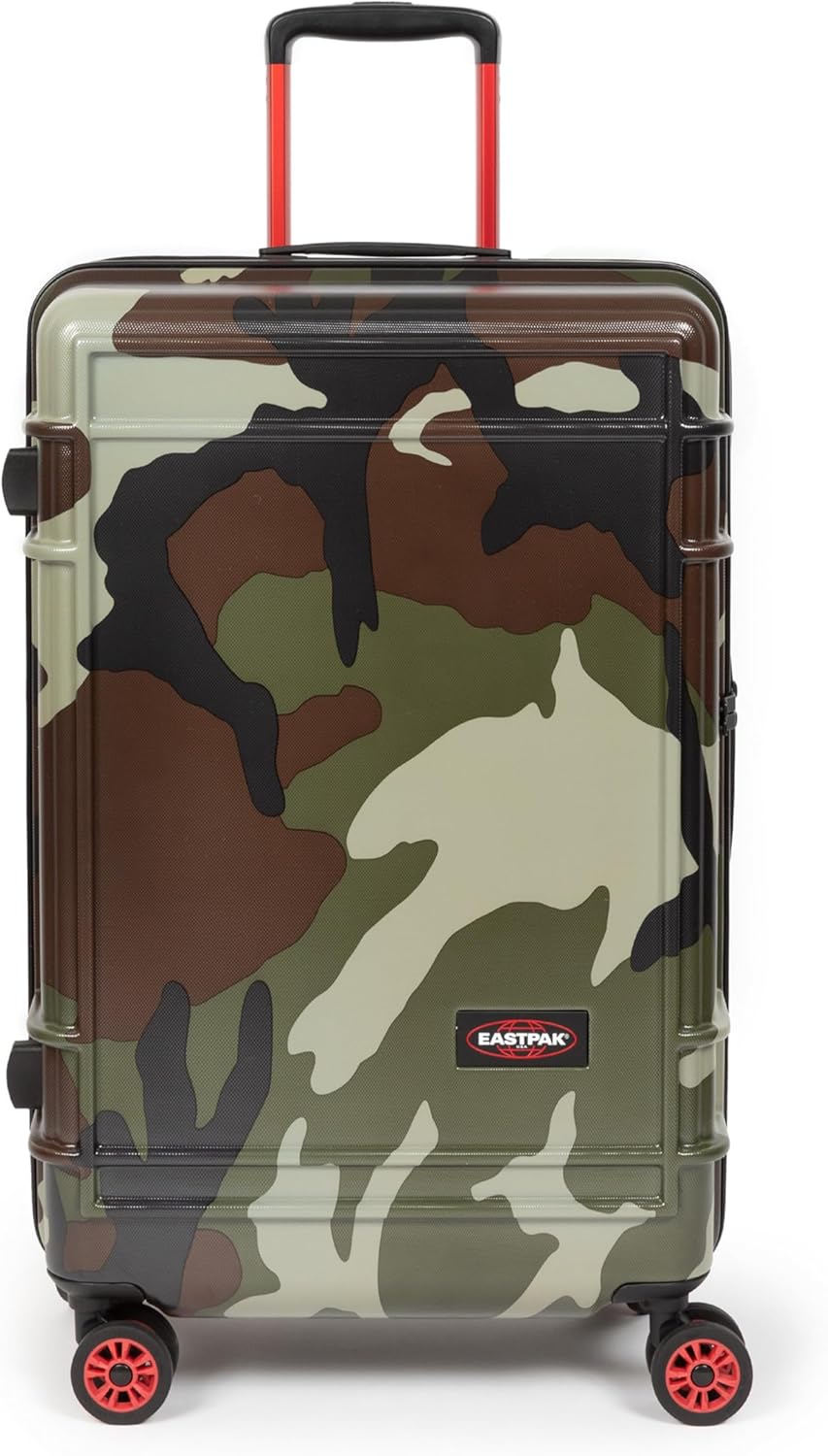 EASTPAK Resist'R Zip M – 63L Hardshell Suitcase with Dual Compartments, TSA Lock, Silent 360° Spinner Wheels & Water-Resistant Design, Camo