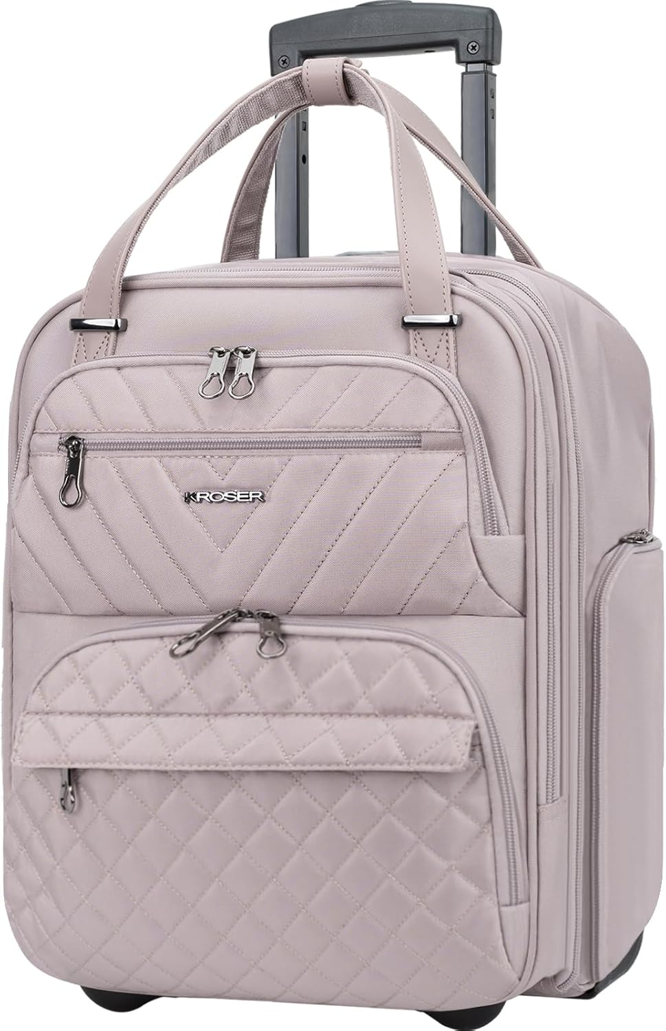 KROSER Carry On Underseat Multi-functional, 16-inch Underseater Lightweight Overnight Suitcase for Women, Dusty Pink