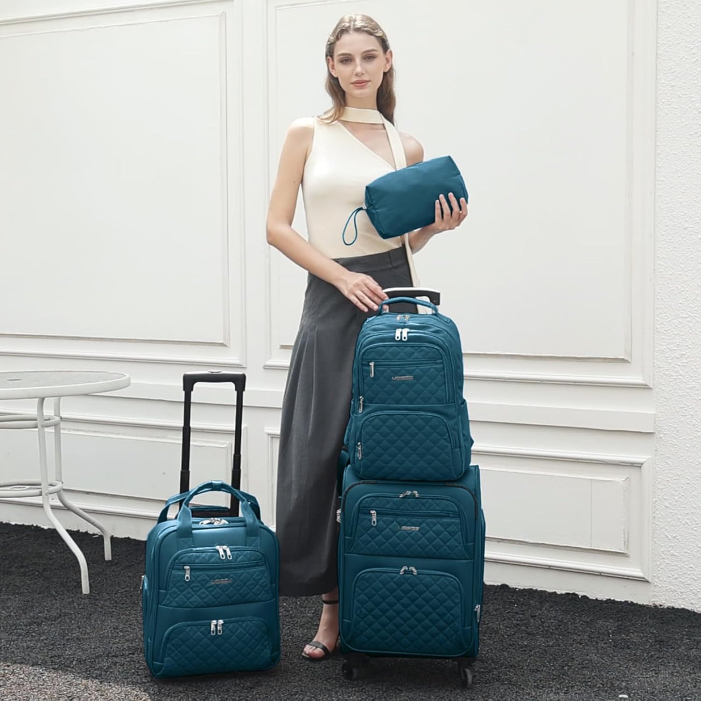 LARVENDER Underseat Carry On Luggage with Wheels Softside 16-inch Underseater Luggage Lightweight Overnight Suitcase for Men Women, Blue, 3 Piece (16/BP/TB)