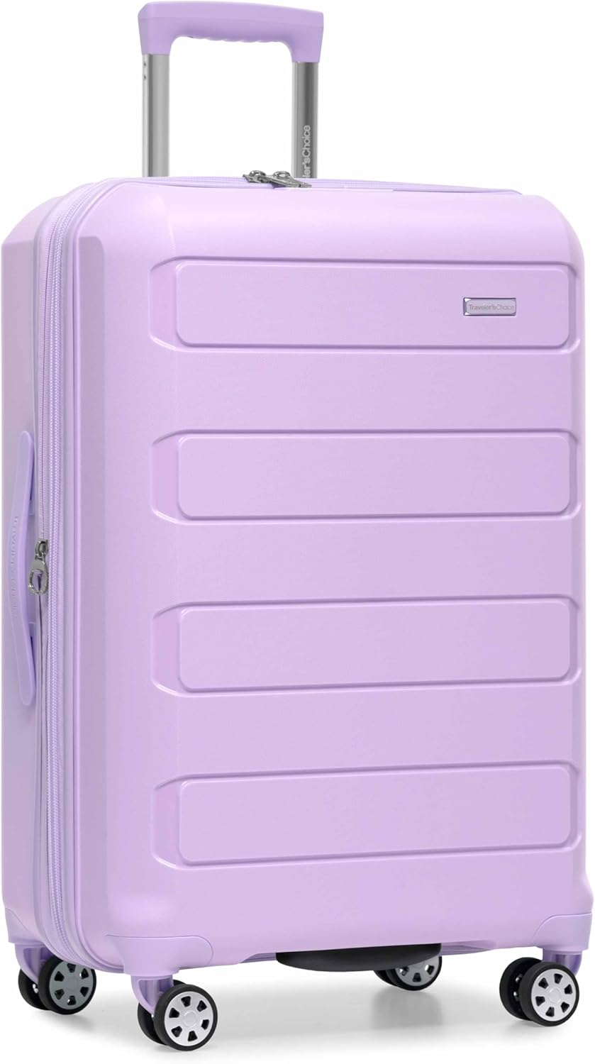 Traveler's Choice Pagosa Indestructible Hardshell Expandable Spinner Luggage, Lavender, 26-Inch Medium