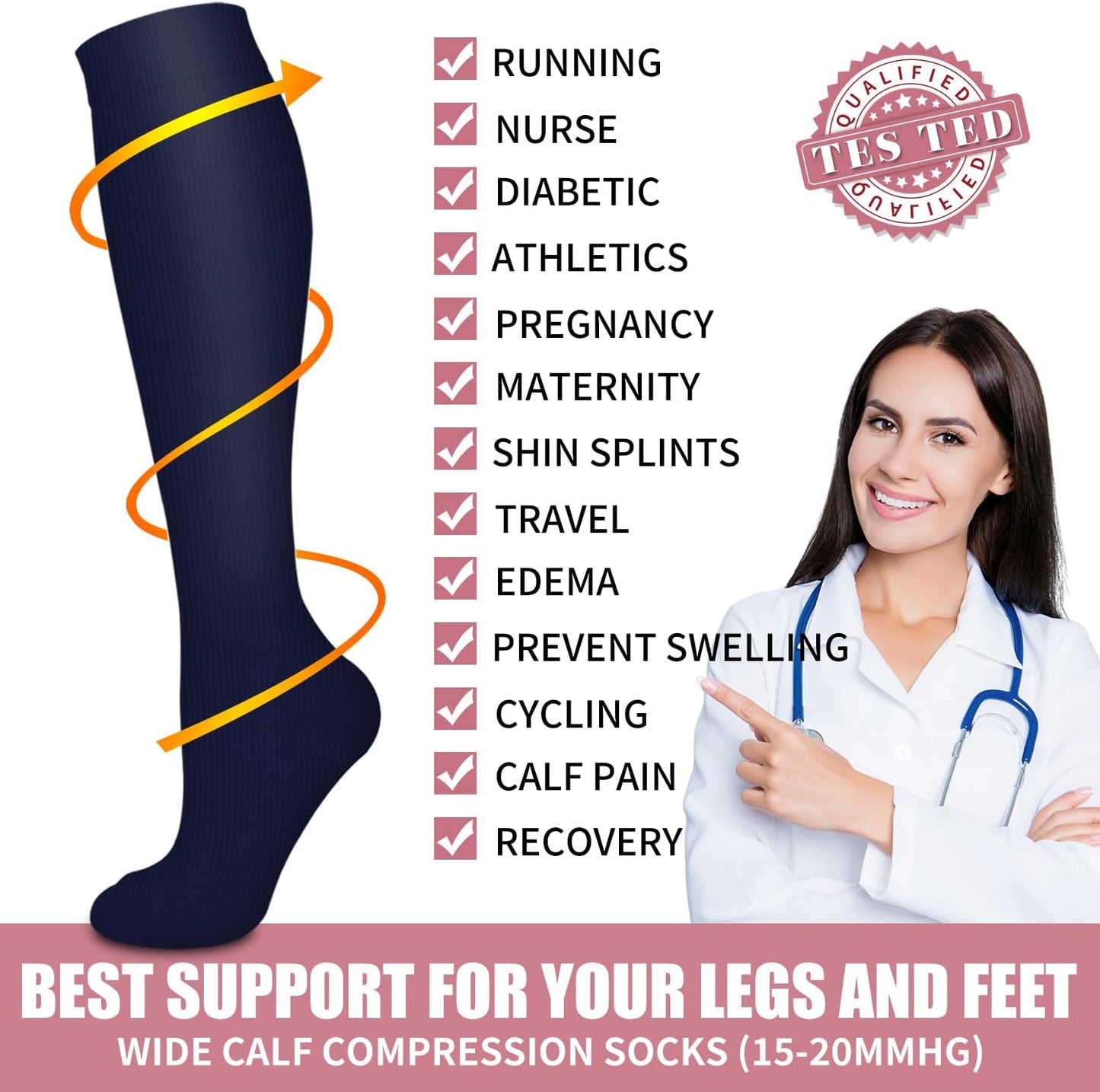 Bluemaple Compression Socks for Women & Men Circulation (6 Pairs) 15-20 mmHg is Best Support for Athletic Running Cycling