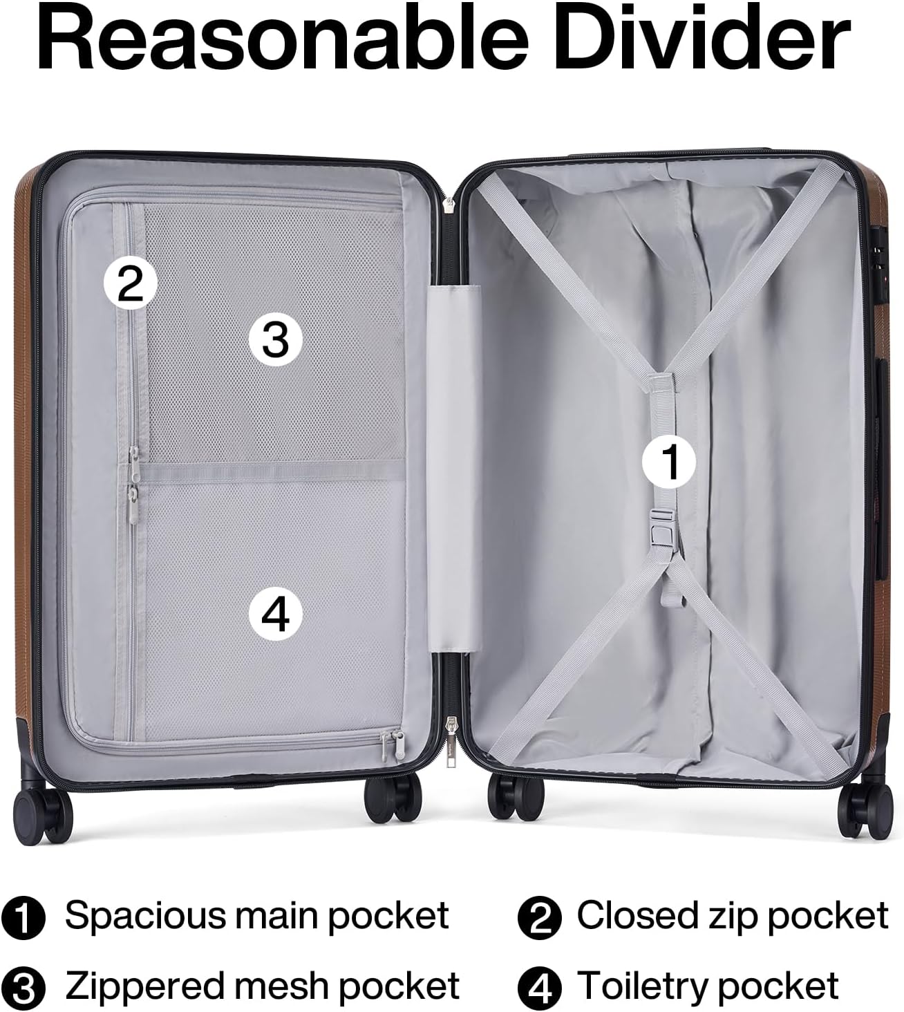 Hanke Luggage Sets 3 piece Carry On Luggage with Wheels PC Hard Shell Suitcases Lightweight Checked Tsa Luggage Extra Large Travel Suitcase Woman Men 20/24/29 Inch （Brown）