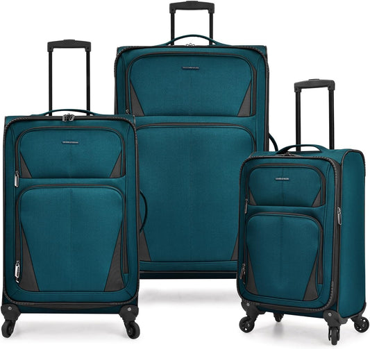 U.S. Traveler Aviron Bay Expandable Softside Luggage with Spinner Wheels, Teal, 3-Piece Set