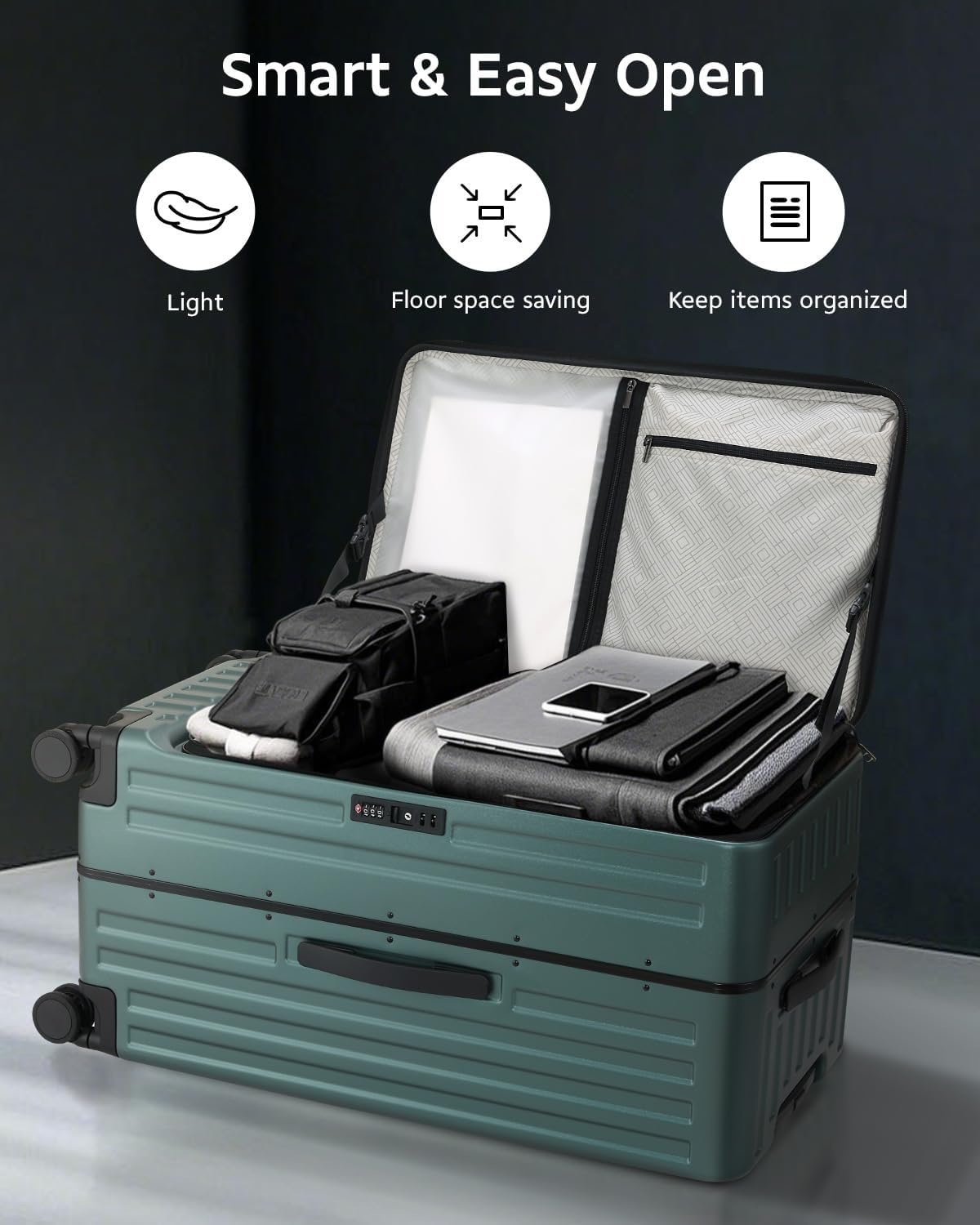 Checked Luggage, Large Suitcase 29 Inch Trunk Luggage with Spinner Wheels, Lightweight ABS+PC Hard Shell with Aluminum Frame, Top Opening, TSA Lock (Green, 1PC)