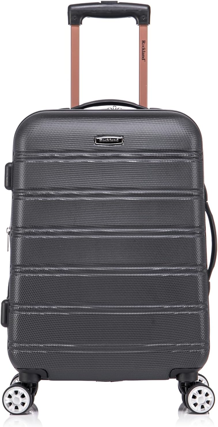 Rockland Melbourne Hardside Expandable Spinner Wheel Luggage Set, Black, Carry-On 20-Inch and Tote 14-Inch