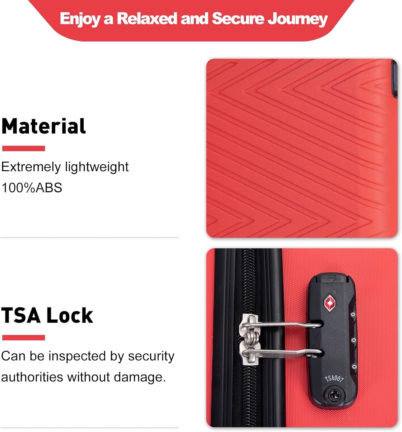 4-Piece Hardside Luggage Set with TSA Lock, Lightweight ABS Suitcases With Spinner Wheel Scratch Resistant, 16/20/24/28 inch, Vibrant Red