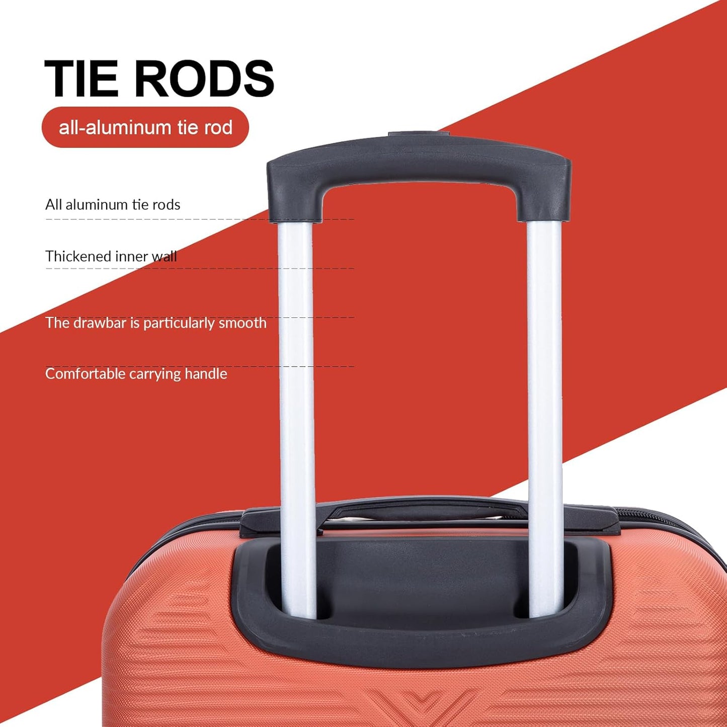 Luggage 4 Piece Set, Hardshell ABS Suitcase Set with Double Spinner Wheels, Lightweight Suitcase, Carry On and Checked Travel Luggage, Dark orange