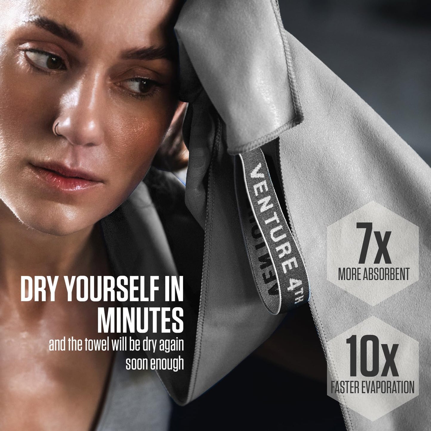 VENTURE 4TH Quick Dry Towel. Microfiber Travel Towel Ideal for Camping, Hiking, Backpacking, Gym. Lightweight & Fast Drying Travel Towels for Body. Compact & Easy to Pack - Light Gray Large