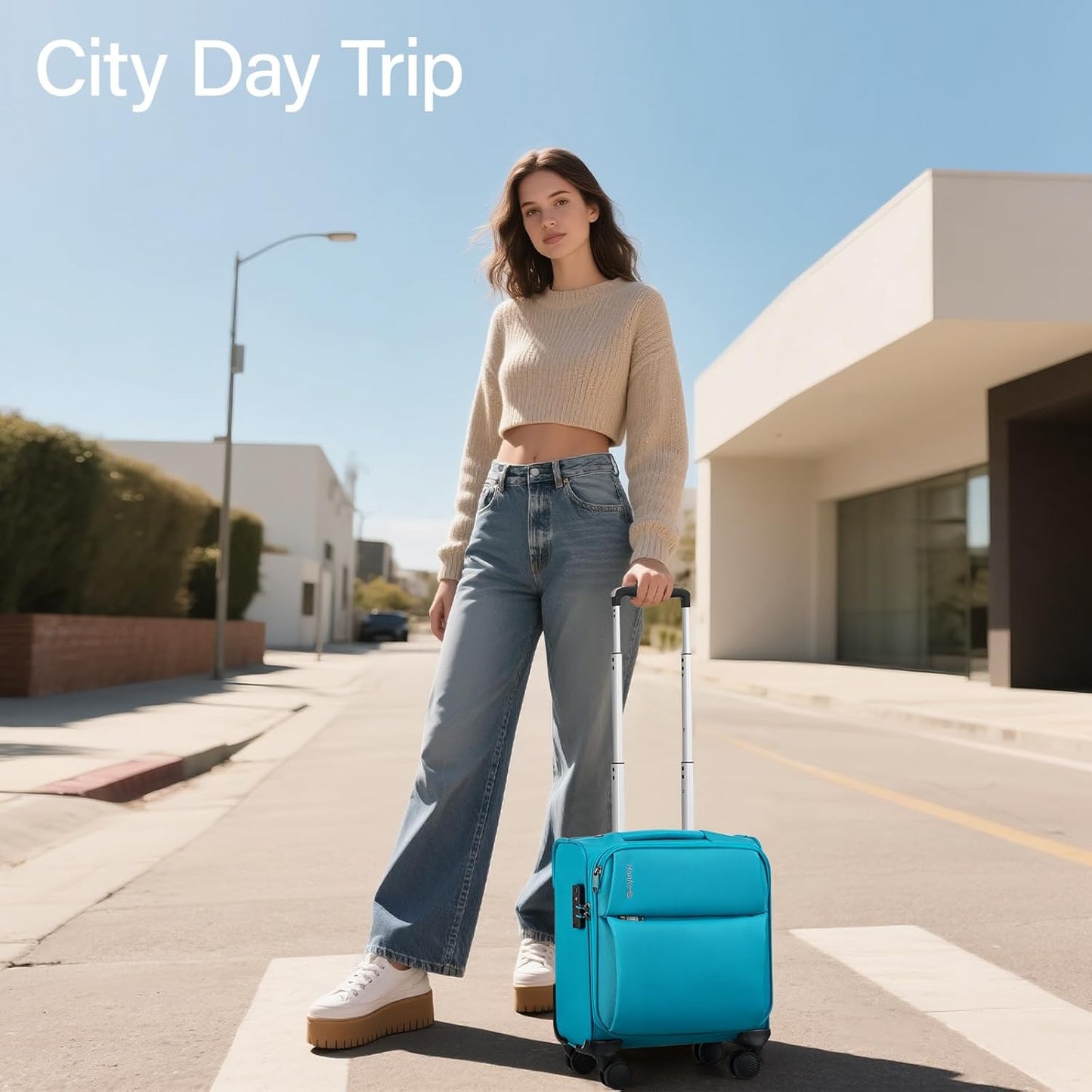 Hanke 16 Inch Underseat Carry On Luggage with Spinner Wheels for Airline, Small Softside TSA Approved Luggage Lightweight Rolling Suitcases Under Seat Travel Carry-On Bag(Caribbean Blue)