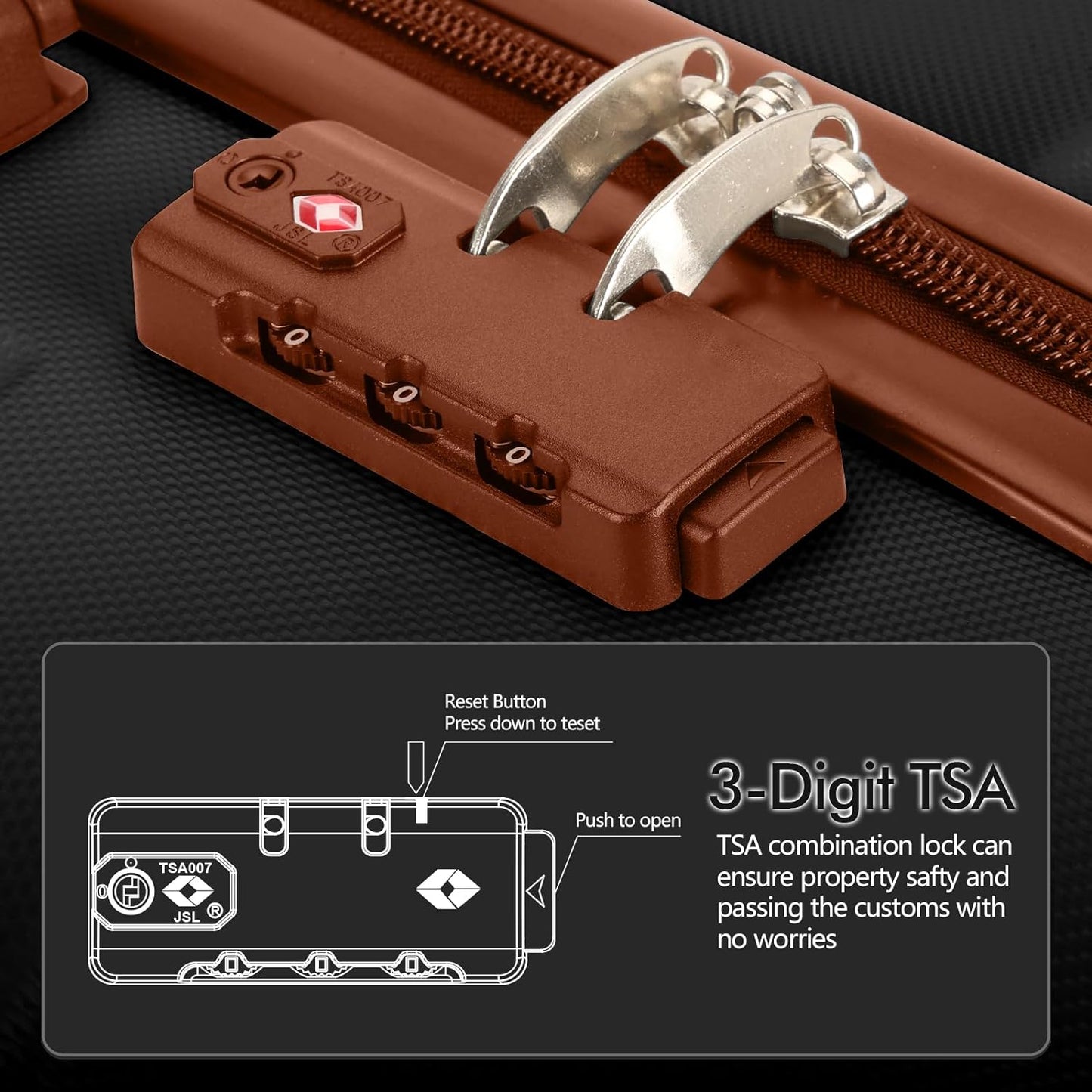 AnyZip Luggage PC ABS Hardside Lightweight Suitcase with 4 Universal Wheels TSA Lock Checked-Large 28 Inch Black Brown