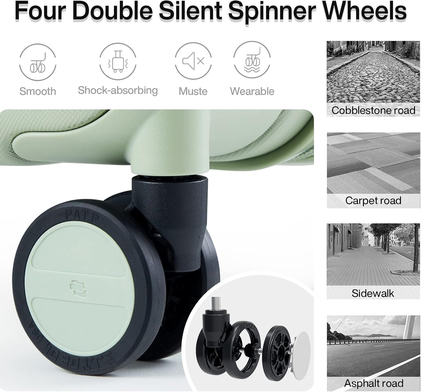 Hanke Carry On Luggage 22x14x9 Airline Approved Spinner Wheels TSA Luggage with Wide Handle Hard Shell Suitcases Lightweight Travel Luggage Women Men(Bamboo Green)