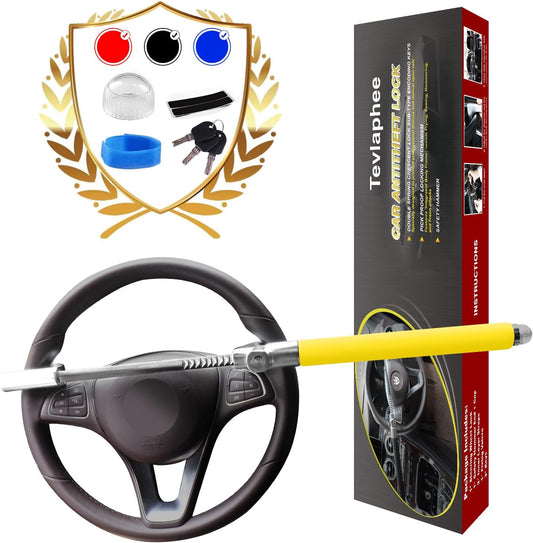 Tevlaphee Steering Wheel Lock Anti-Theft Car Device, Yellow, Heavy Duty