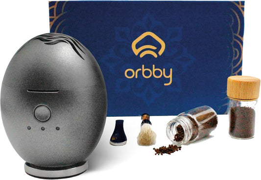 Orbby Scent Diffuser Starter Kit | Mini Portable Desk Diffuser for Office: Electric Incense Burner, Rechargeable Cordless Pet Safe Air Freshener for Home, Flameless (Gray, Inculdes Pellets)