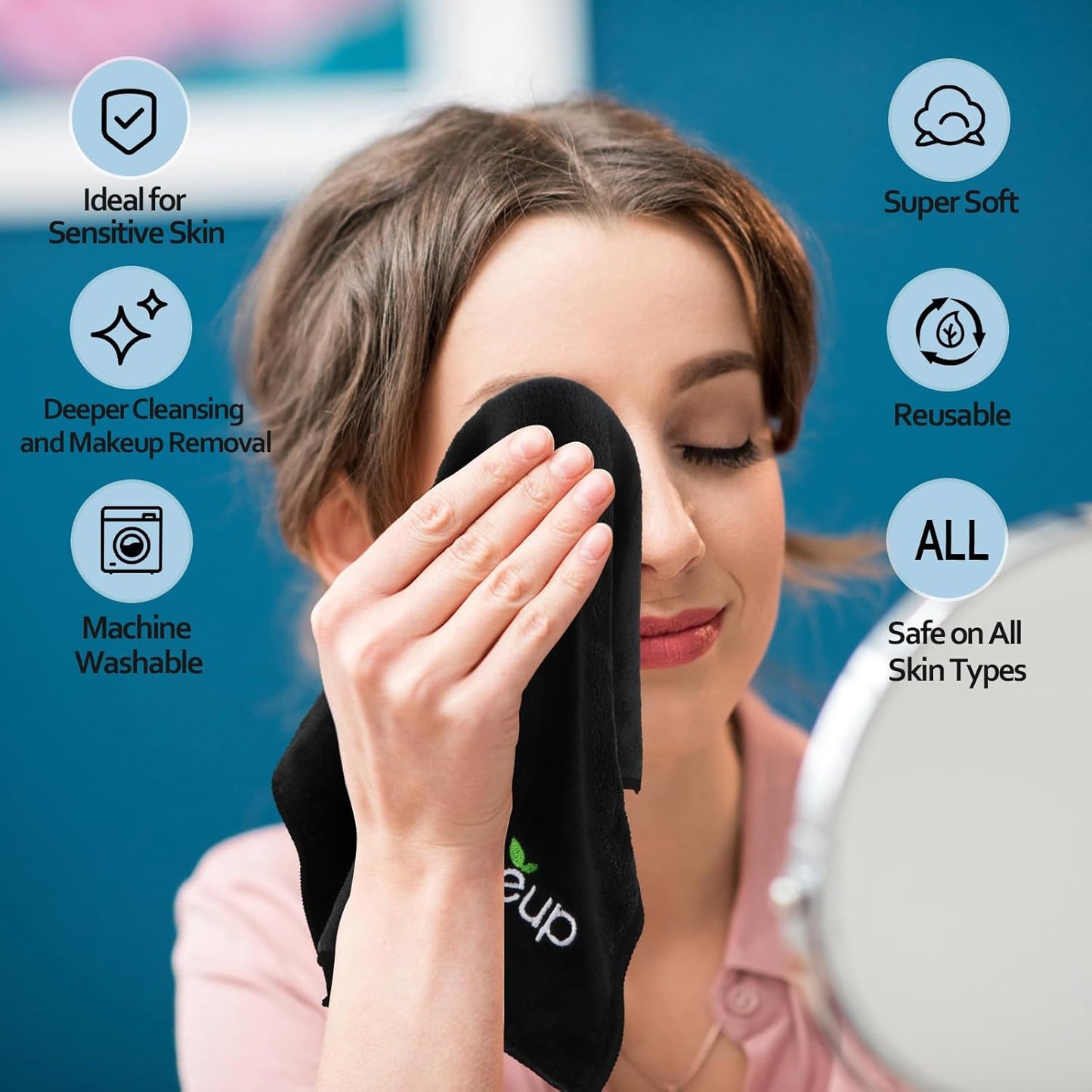 Orighty 6 Pack Premium Makeup Remover Wash Cloths - Super Soft, Quick Dry Microfiber Coral Fleece Face Makeup Towels for Cleansing, 13 x 13 Inch, Black