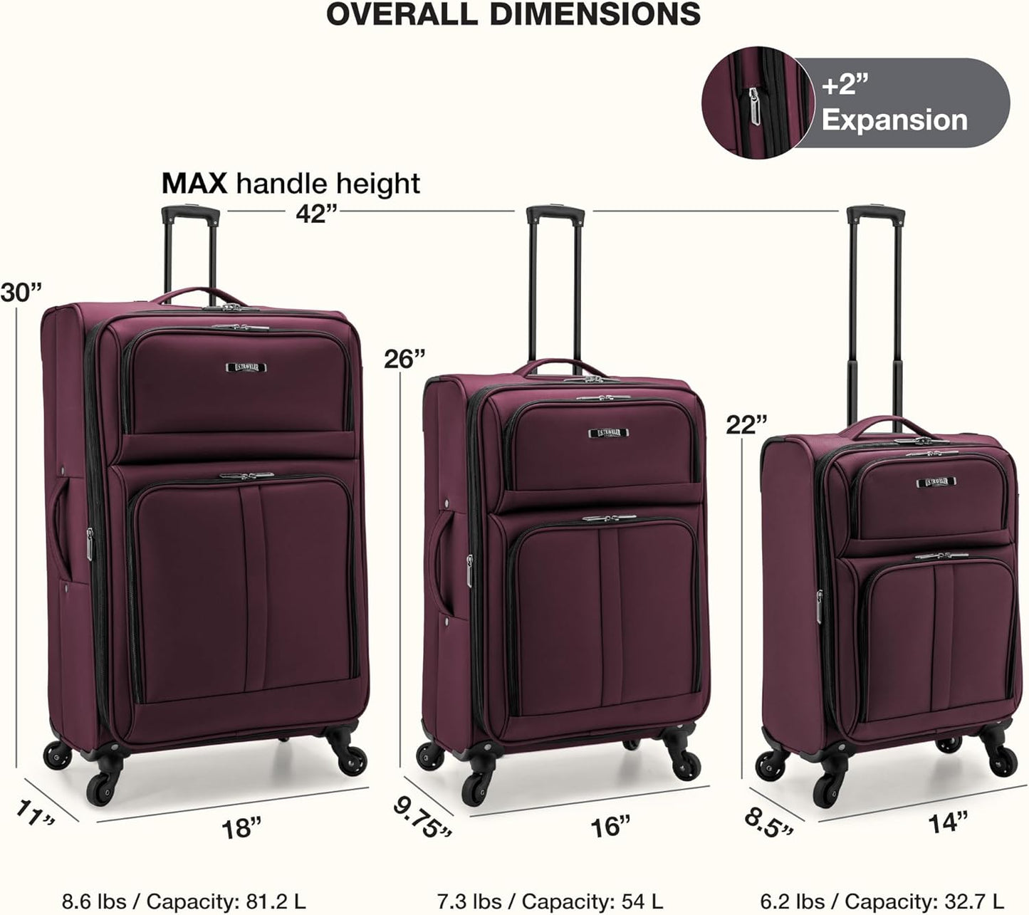 U.S. Traveler Anzio Softside Expandable Spinner Luggage, Burgundy, 2-Piece Set (22/30)