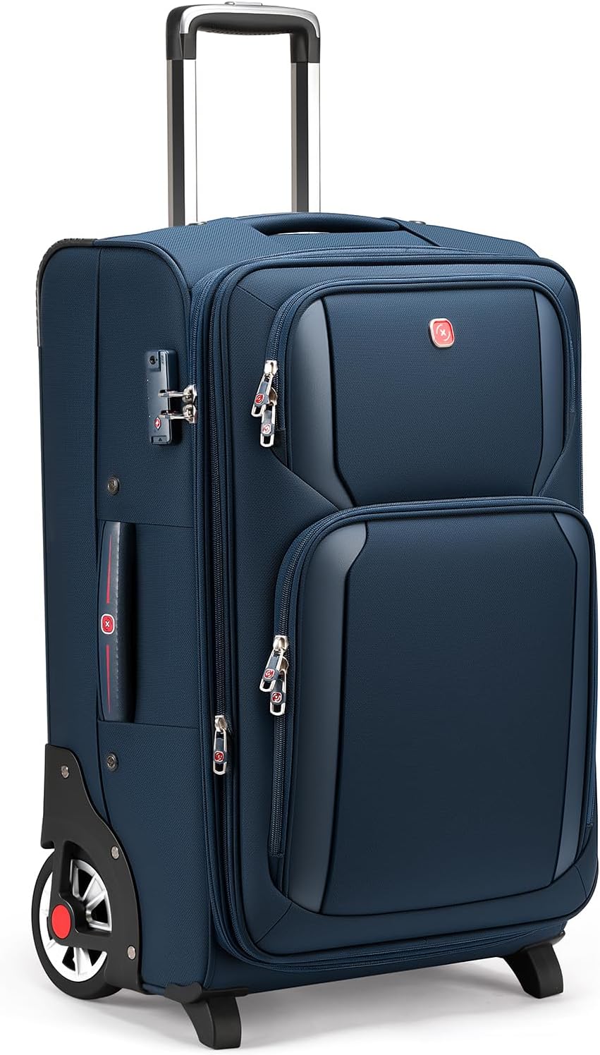 Laduga Softside Expandable Luggage with Large Steel Wheels Checked-Luggage Suicase (Blue, 29-Inch)