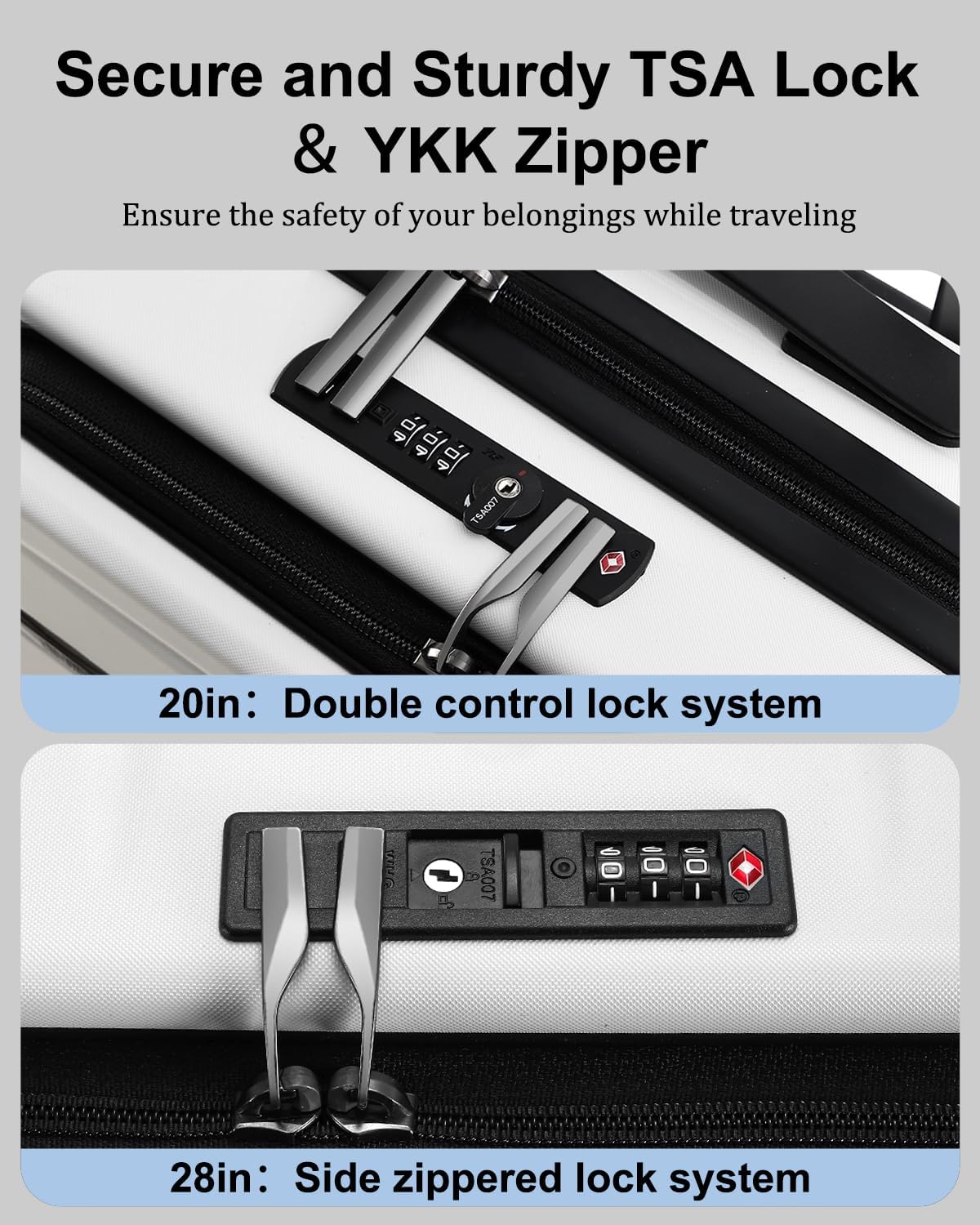 Luggage Sets 2 Pieces, 20 Inch Carry On Luggage and Expandable 28 Inch Checked Luggage with Spinner Wheels, Lightweight ABS+PC Hard Shell Suitcase with Front Opening, TSA Lock (White, 20/28)
